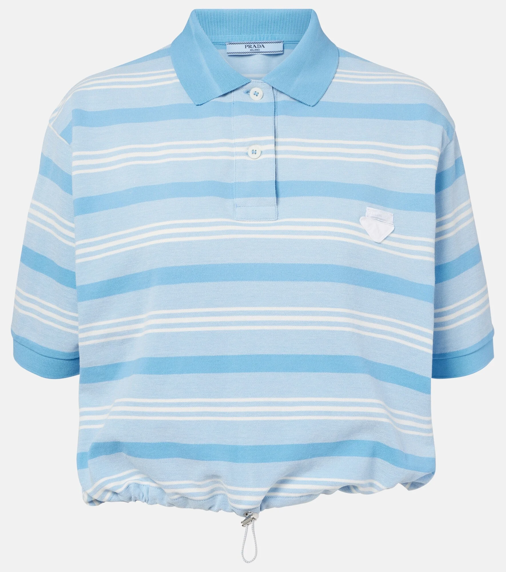 Striped cropped cotton piqué polo shirt - 1