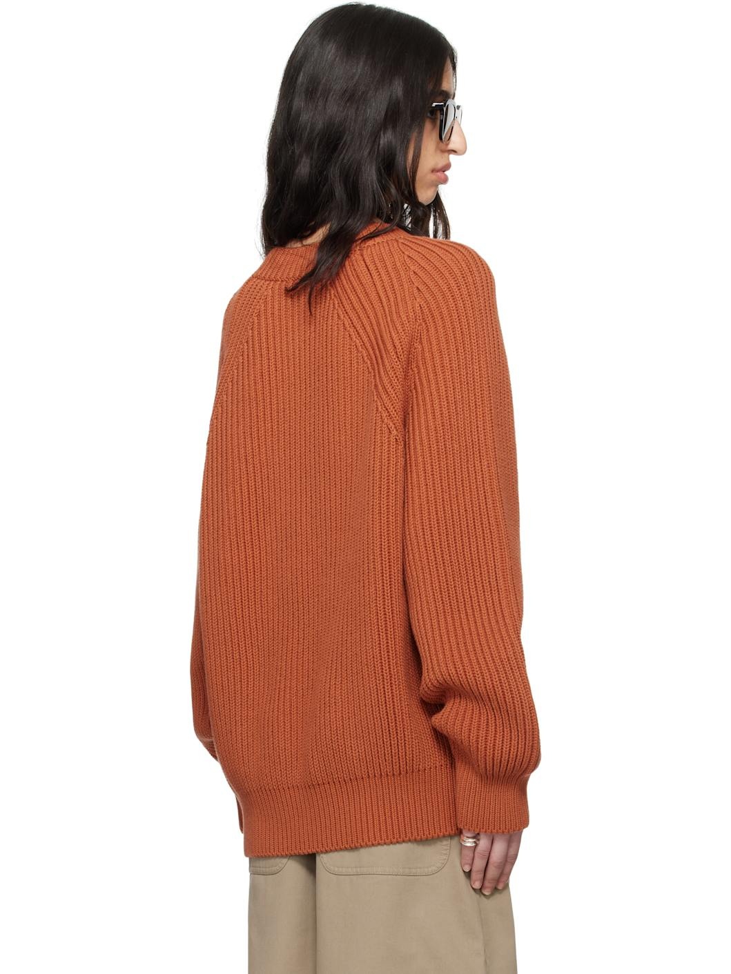 Orange Michel Exaggerated Rib Cotton Crew Neck Sweater - 3