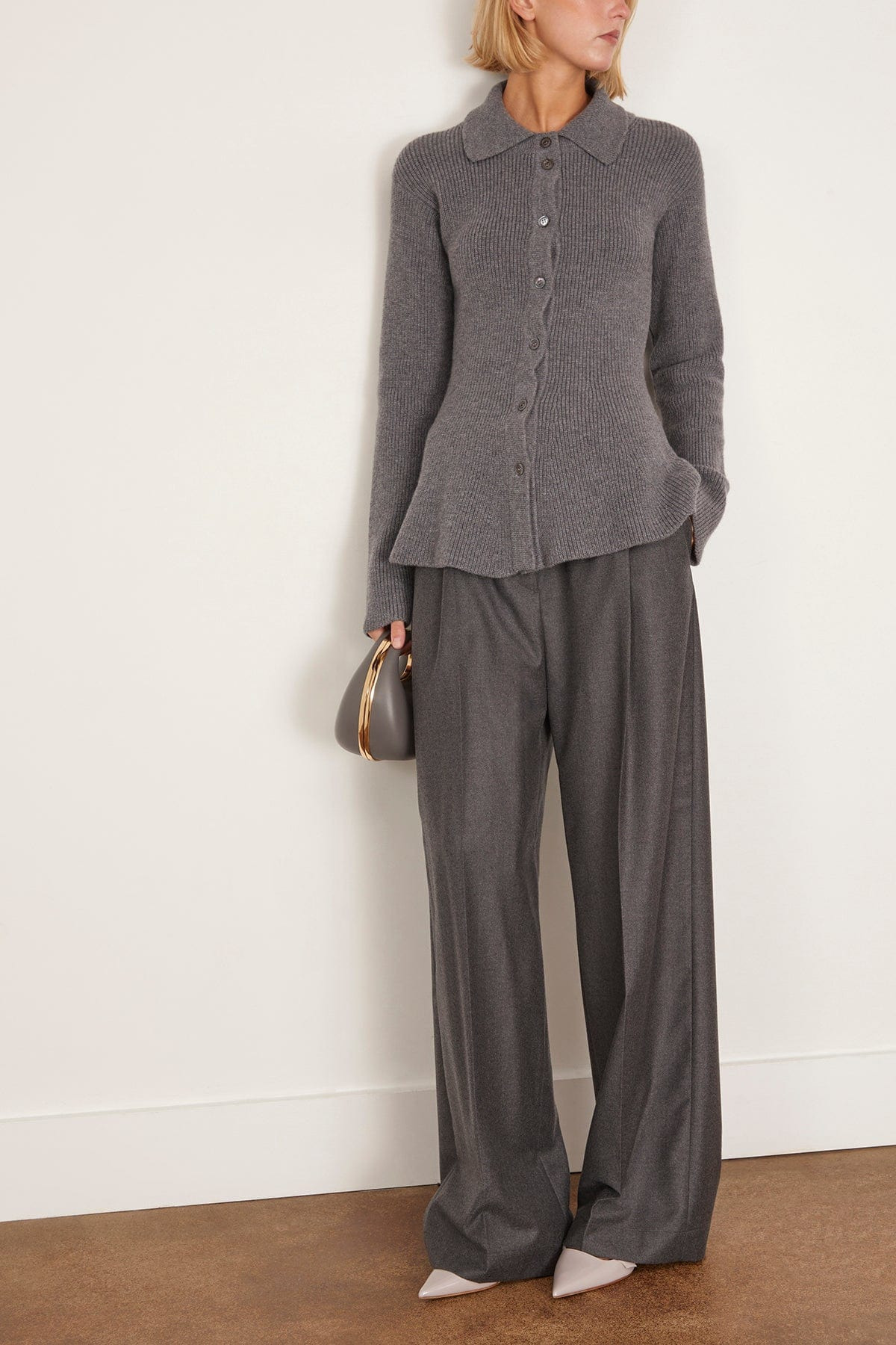 Waisted Rib Cardigan in Dark Grey Melange - 2