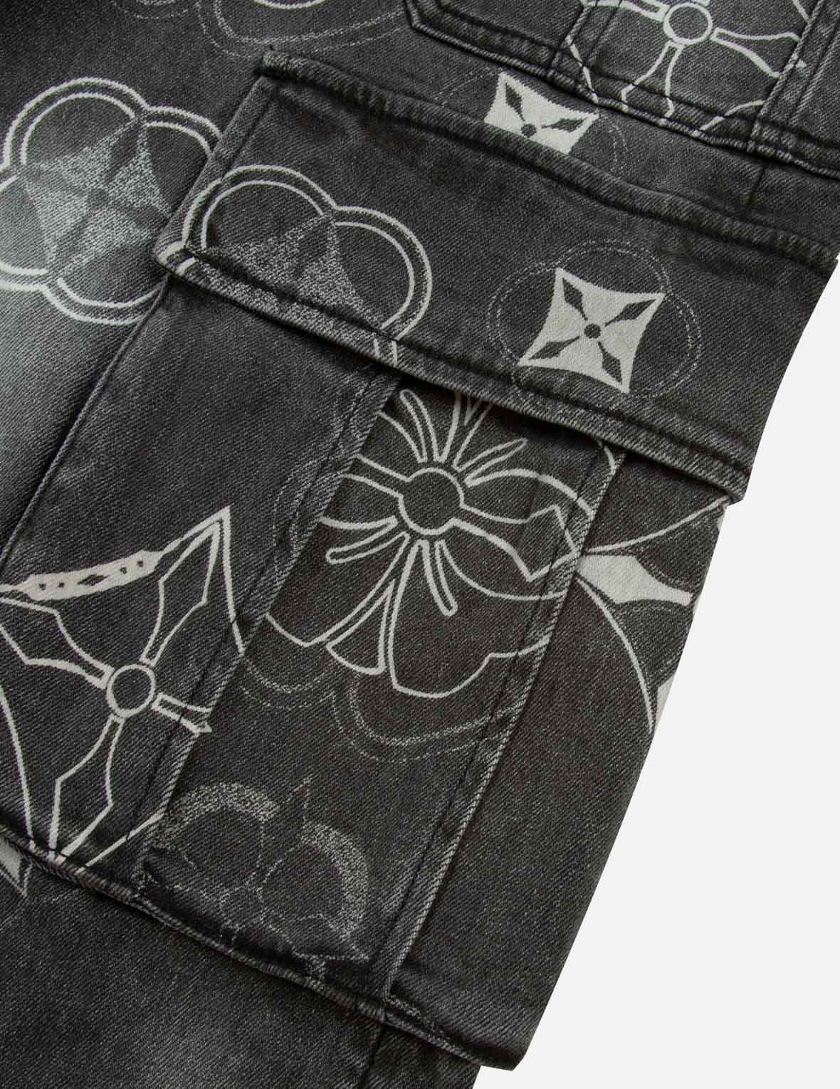 Tie-Dye Kamon and Seagull Print Fashion Fit Cargo Jeans - 8