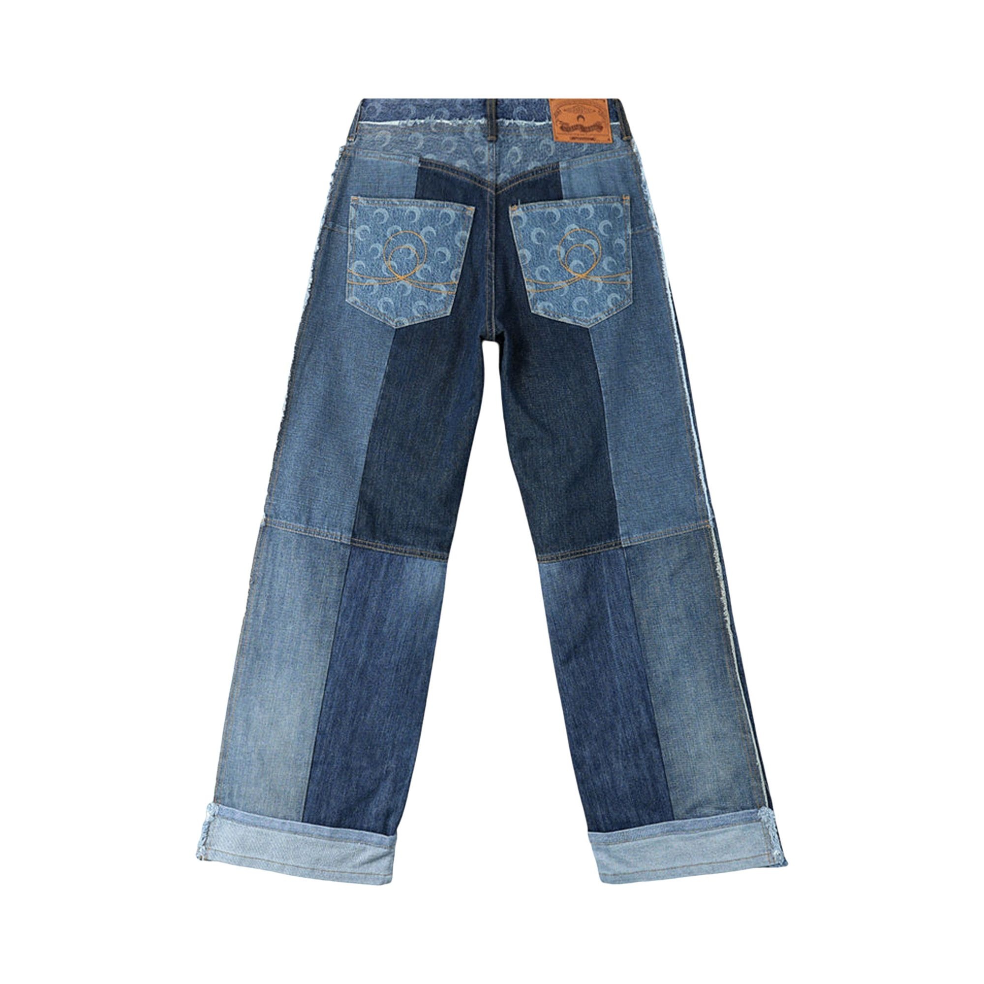 Marine Serre Regenerated Denim Straight Leg Pants 'Navy' - 2