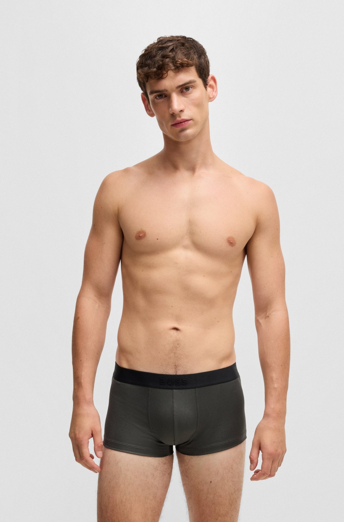SHINY-PIQUÉ REGULAR-RISE TRUNKS WITH LOGO WAISTBAND - 2