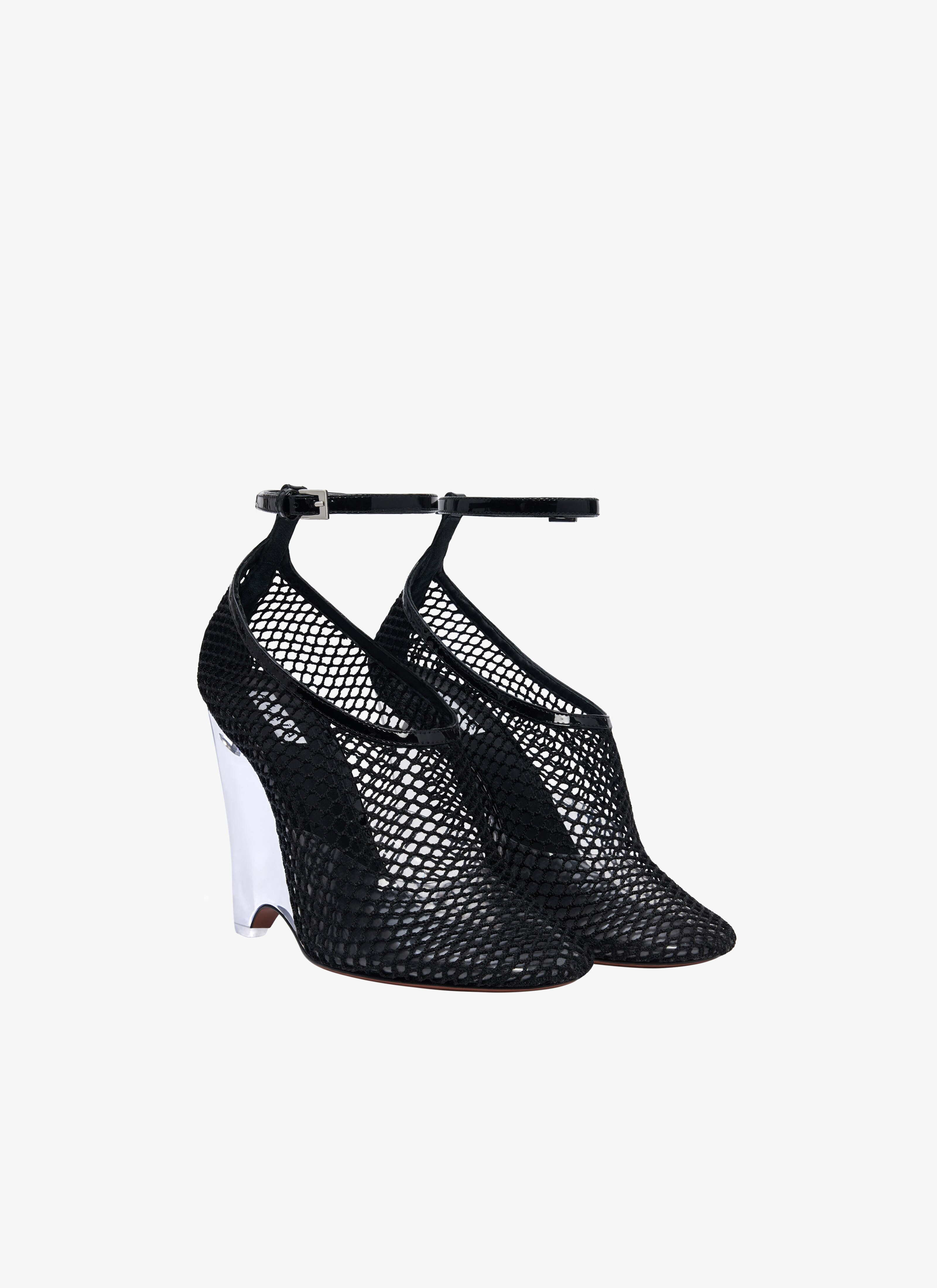 ALAÏA Women's Black WEDGE SANDALS IN Fishnet