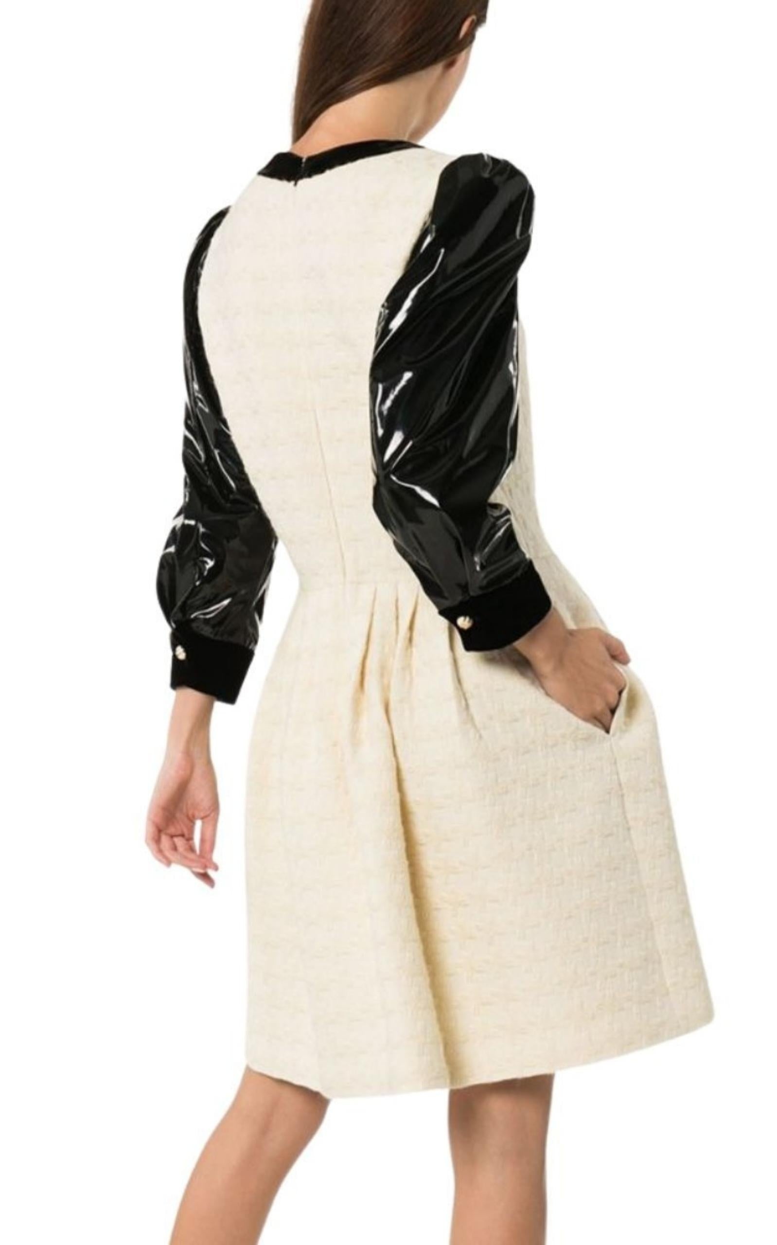 Vinyl-Sleeve Flared Mini Dress - 2