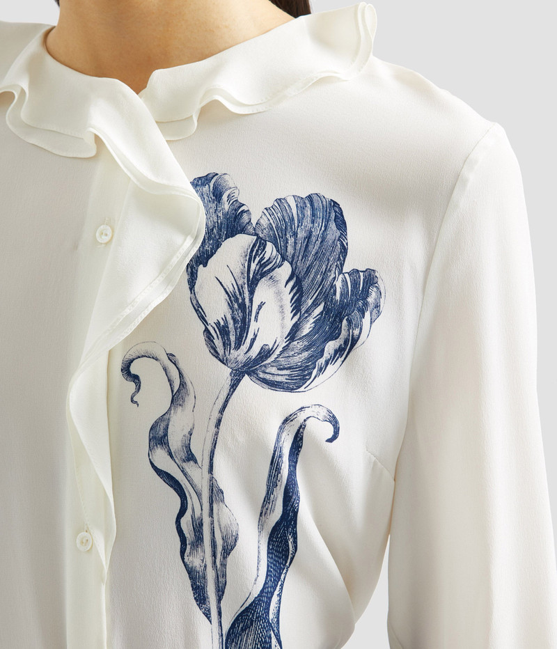 FLORAL PRINT CREPE DE CHINE LONG SLEEVE SHIRT 6
