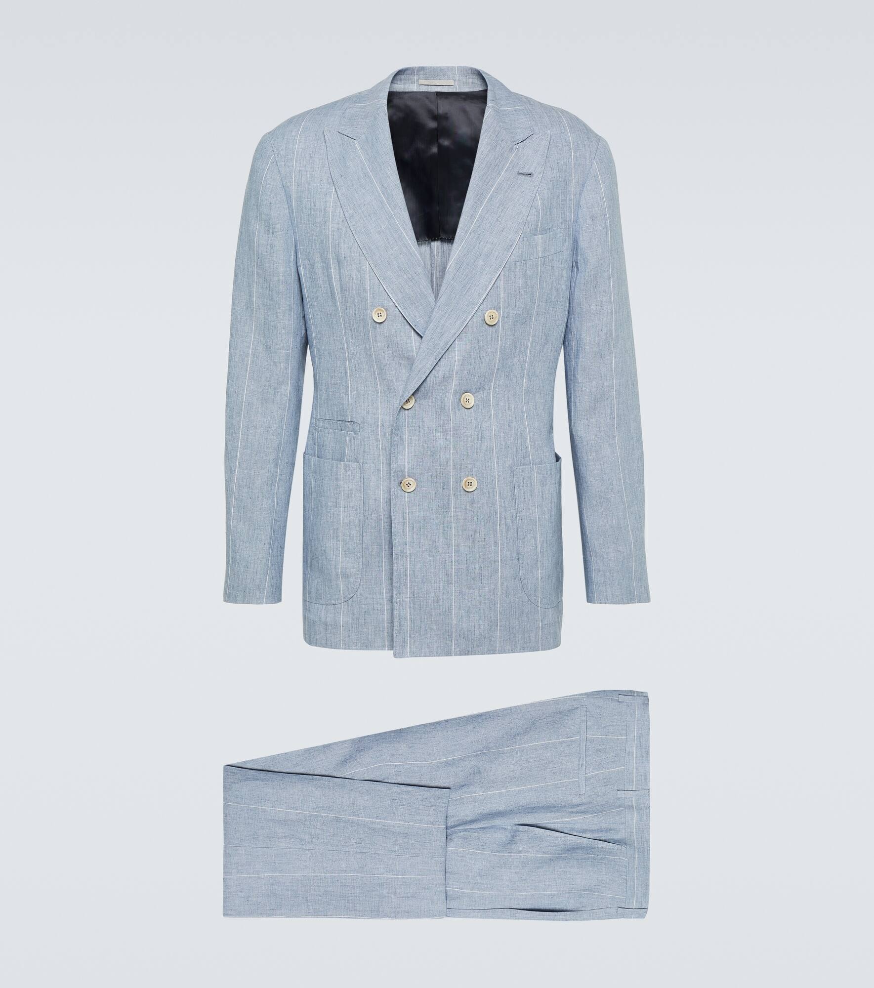 Striped double-breasted linen suit - 1