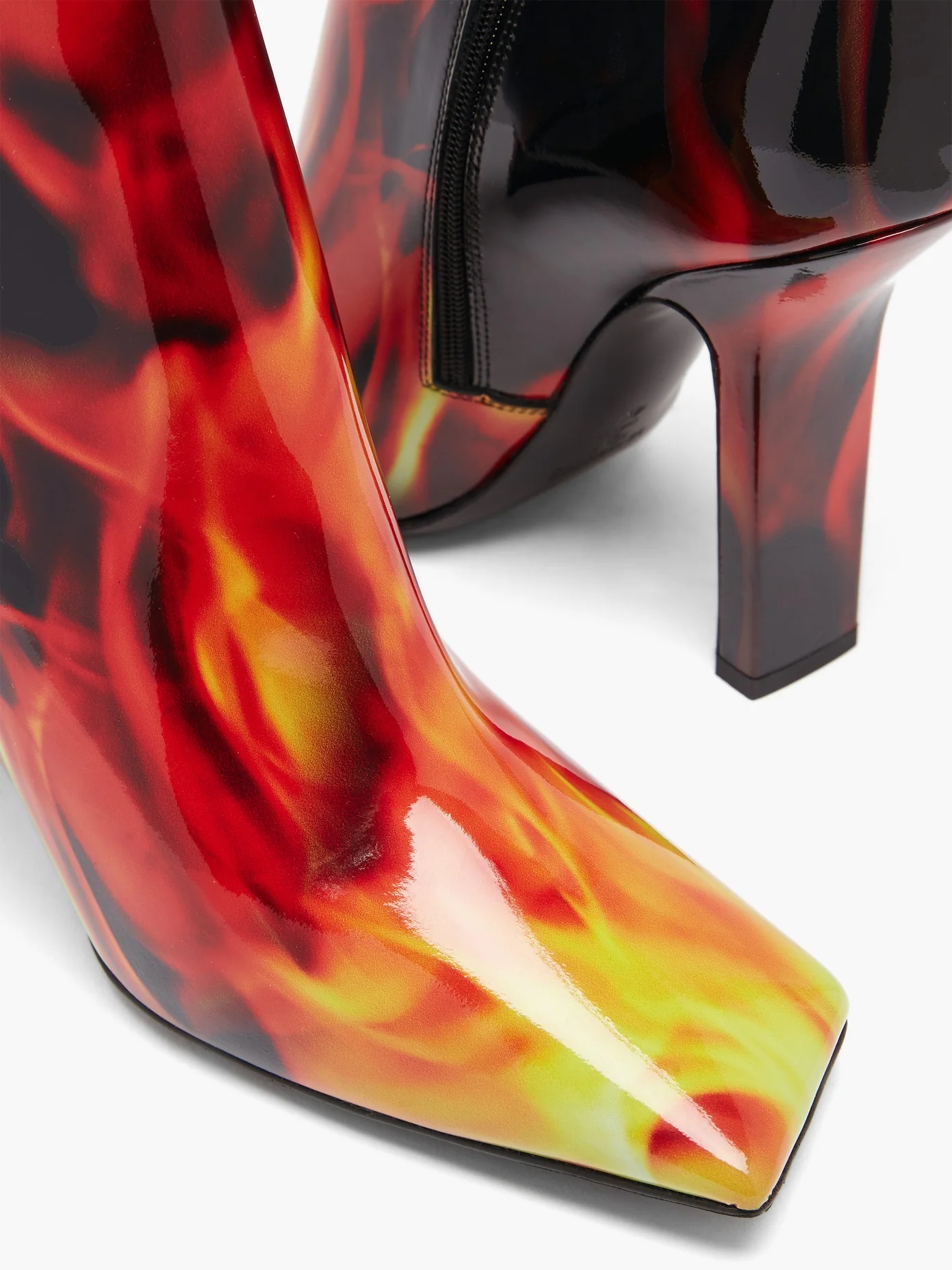 Boomerang flame-print leather ankle boots - 6