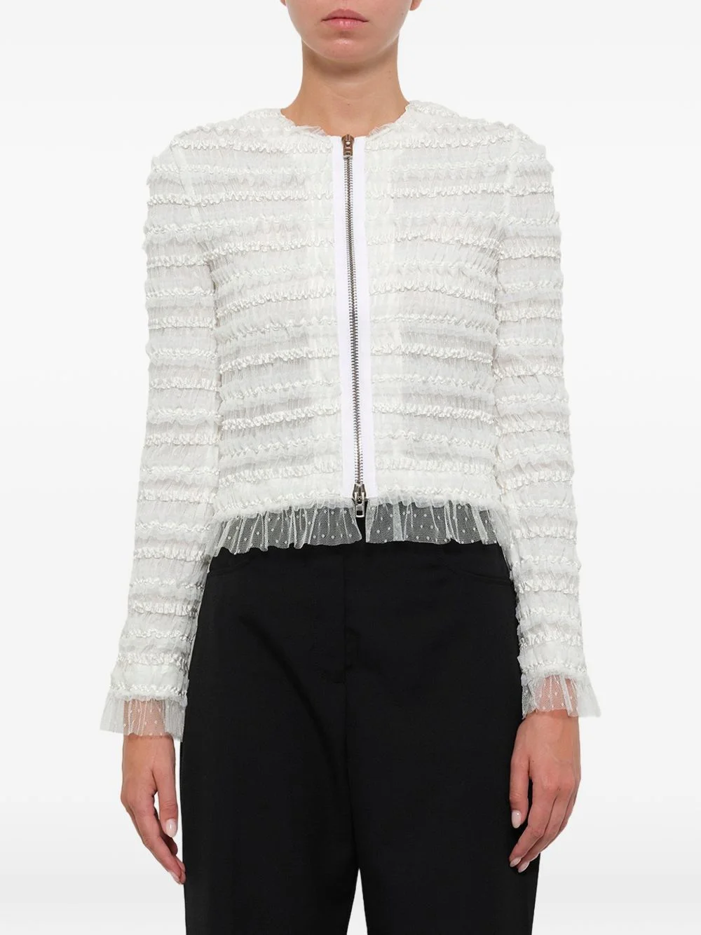 ruffled sheer-panel jacket - 1