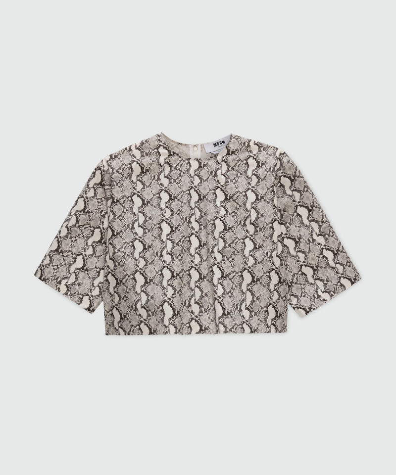 Cropped poplin blouse with python print. 1