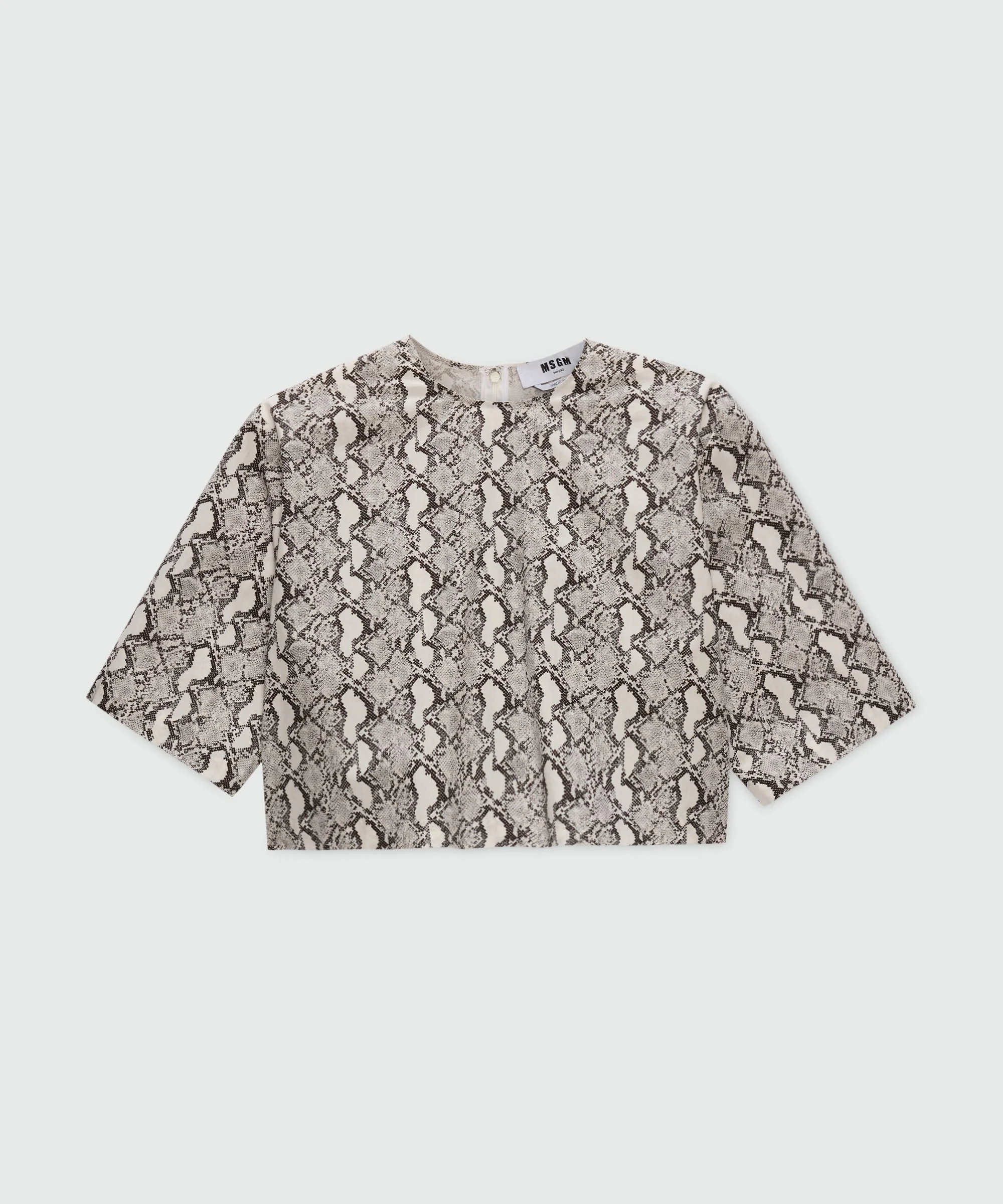 Cropped poplin blouse with python print. - 1