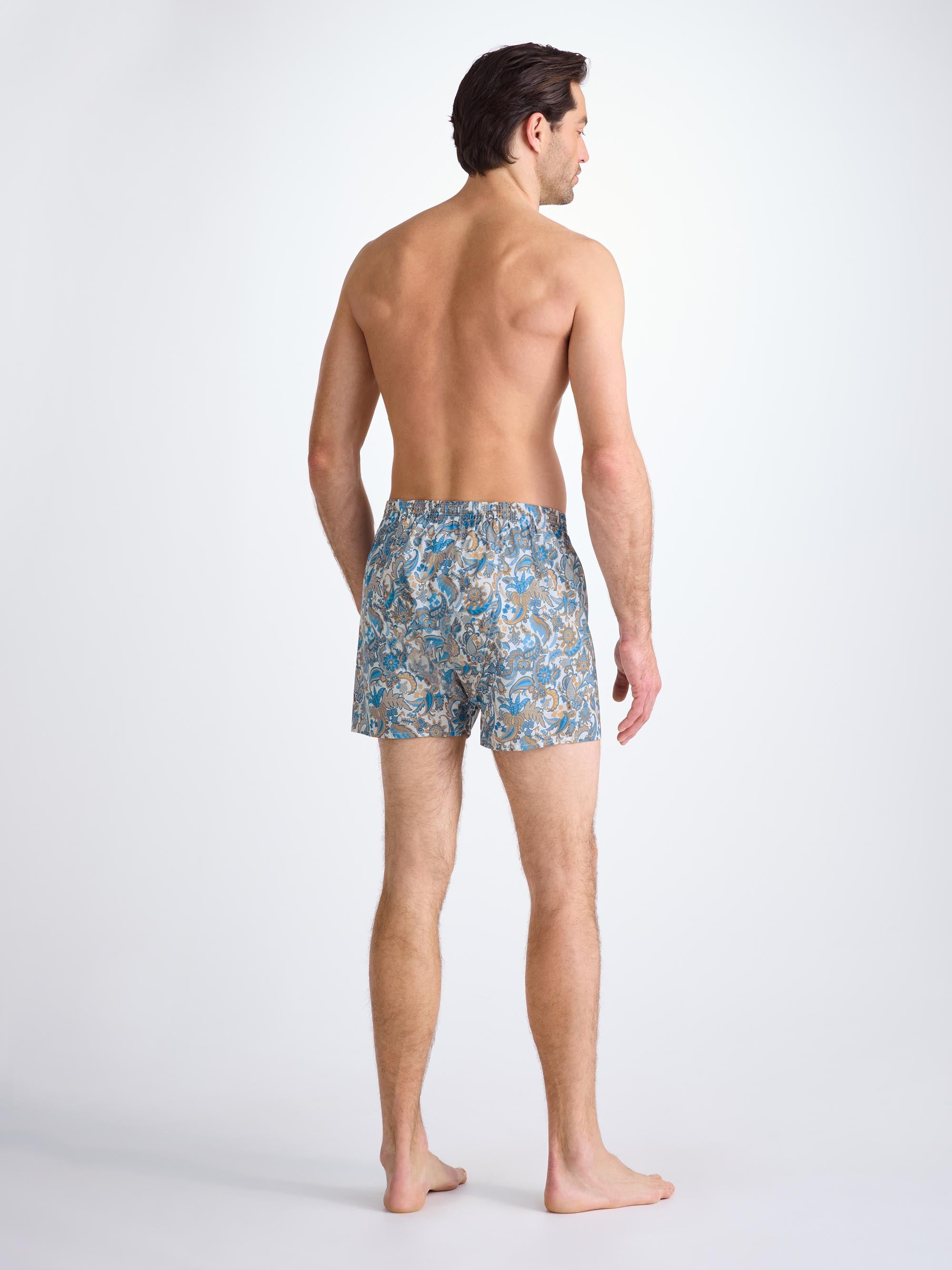Men's Classic Fit Boxers Cotton Batiste White Jungle Paisley Print - 4