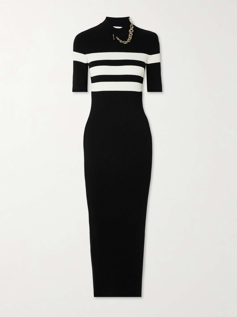 Chain-embellished striped ribbed-knit maxi dress - 1