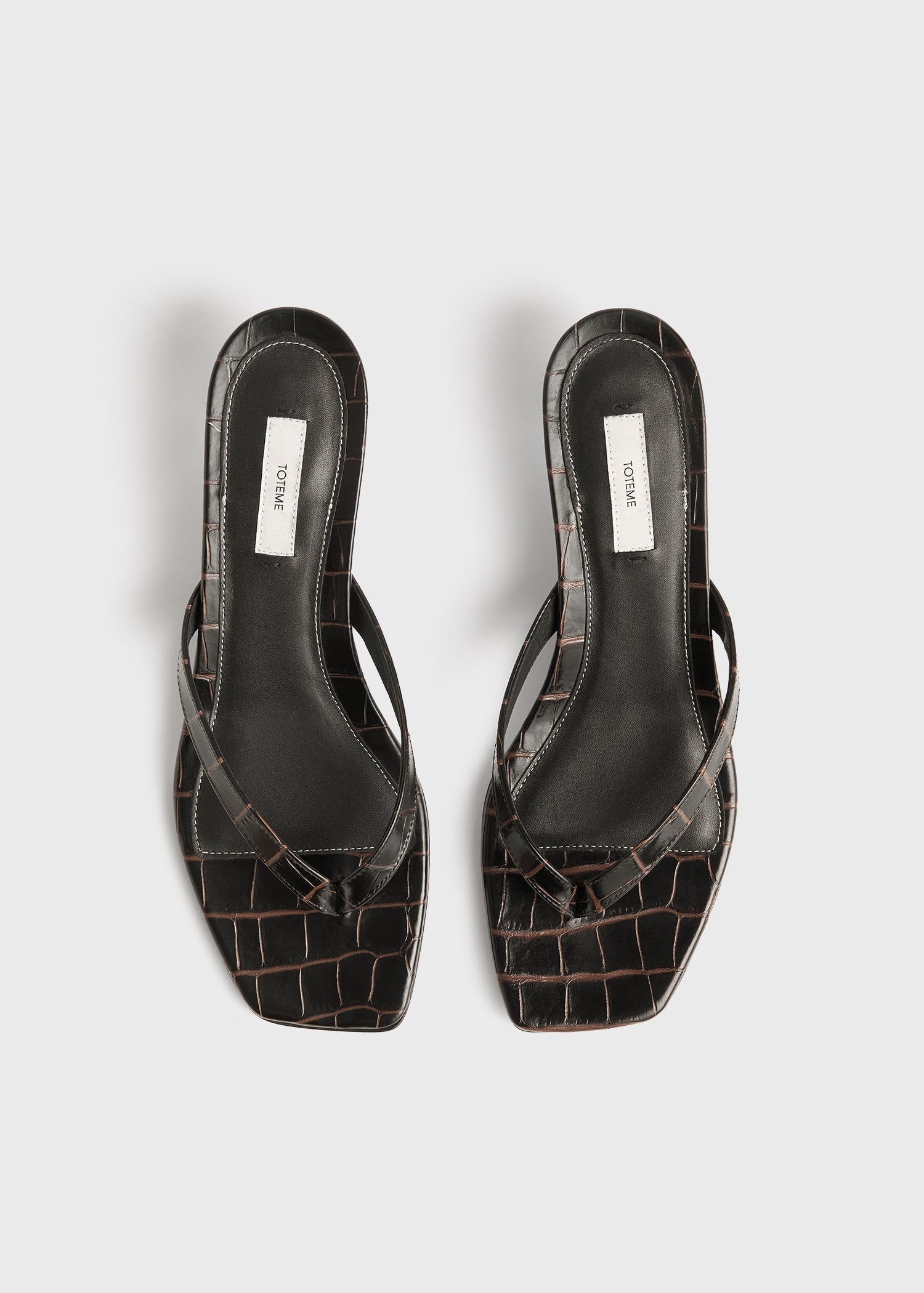 Croco-embossed heeled flip flops dark brown - 4