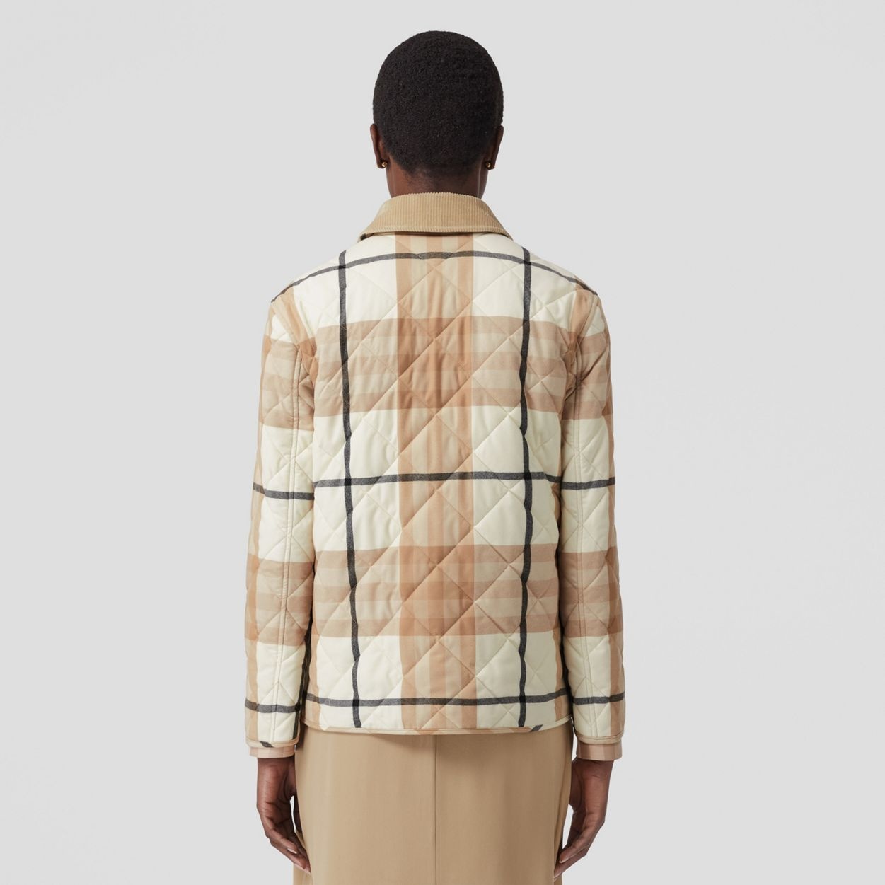 Corduroy Collar Diamond Quilted Wool Barn Jacket - 4