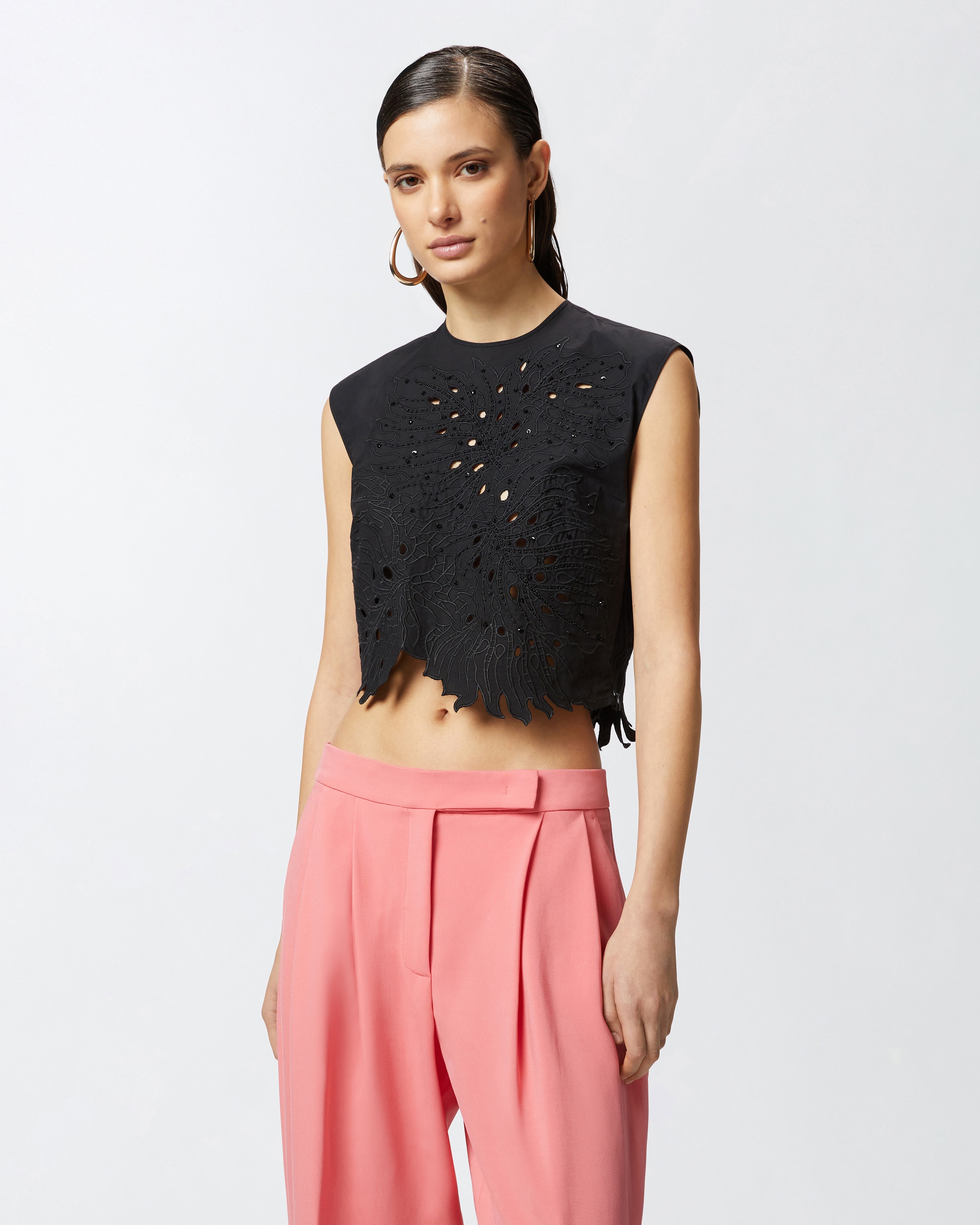 CROP TOP WITH OPENWORK EMBROIDERY AND CRYSTALS - 2