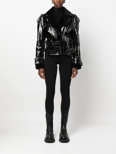 PHILIPP PLEIN shearling-collar patent-leather jacket outlook