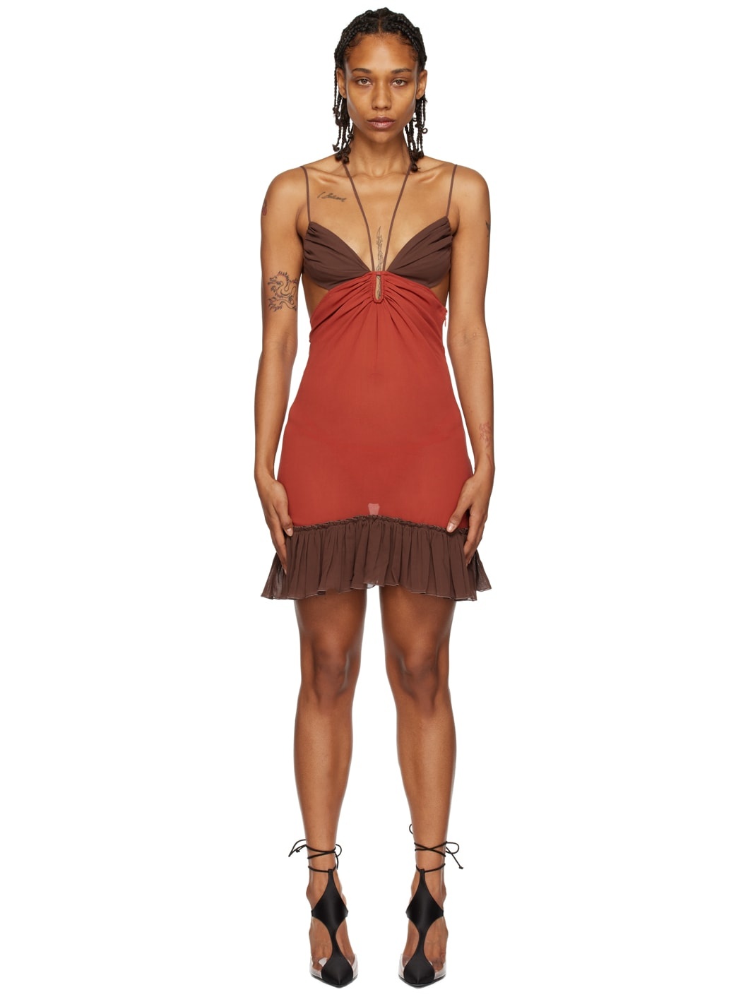 Red & Brown Keyhole Minidress - 1