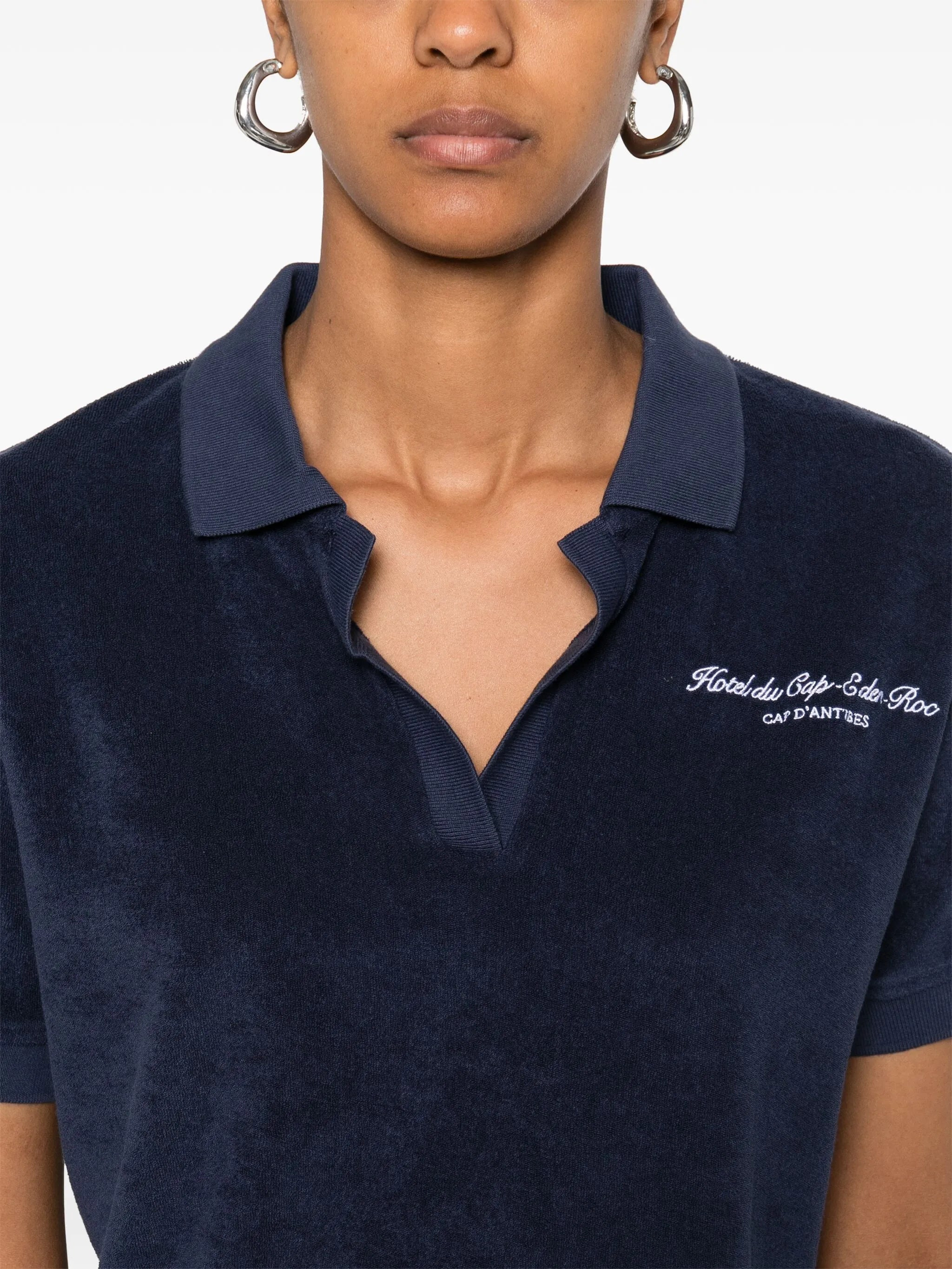 Sporty & Rich Embroidered Cotton Terry Polo Top - 5
