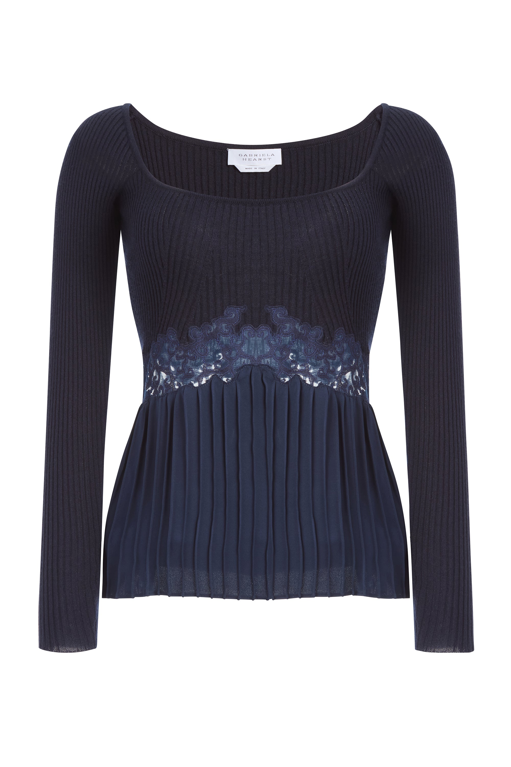 Fini Lace Top in Navy Silk Crepe - 1