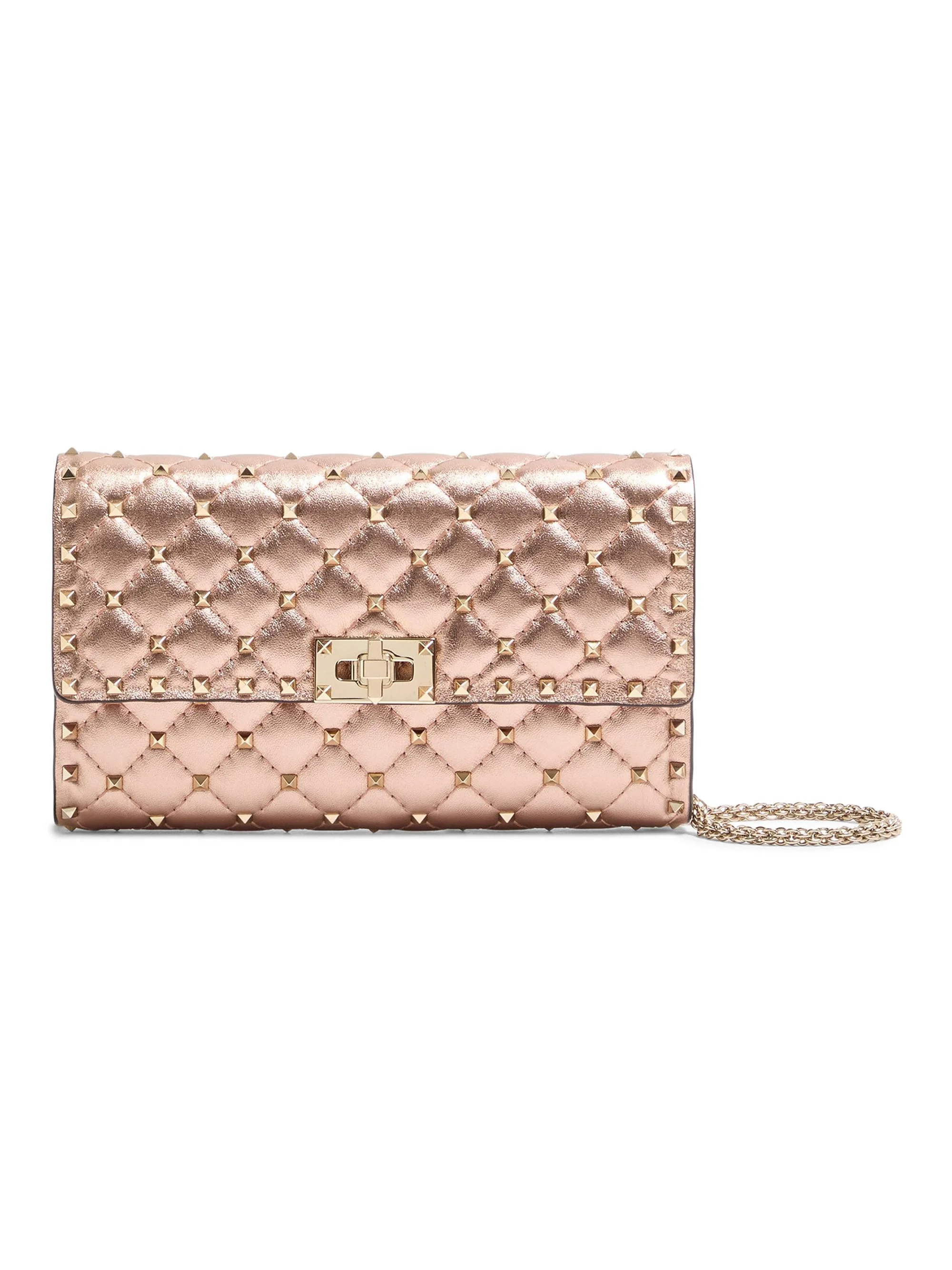 Women's Rockstud Spike Shoulder Bag in Laminated Nappa Leather - Rose Cannelle - 1