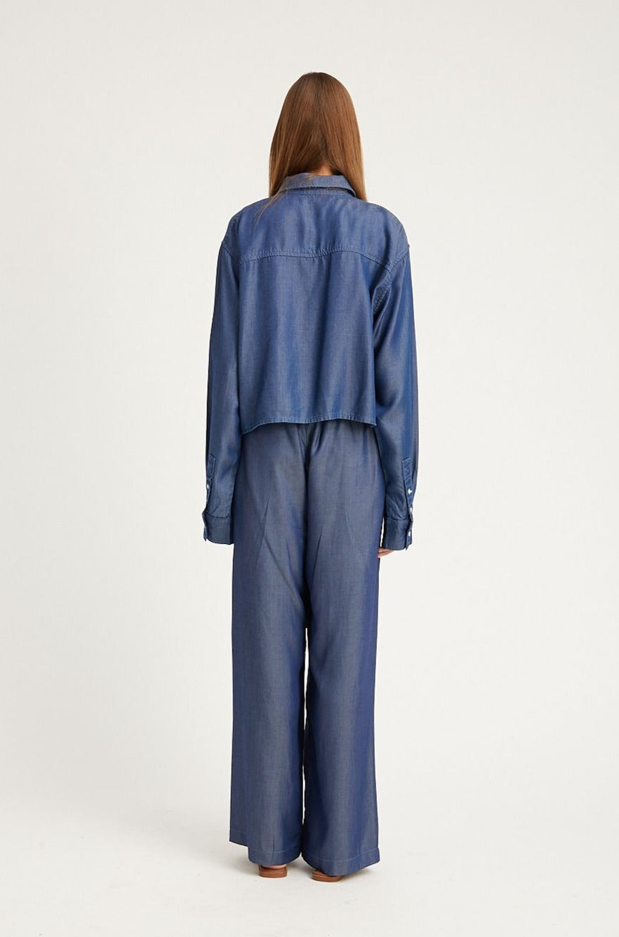 CHAMBRAY CROPPED BUTTON DOWN - 5