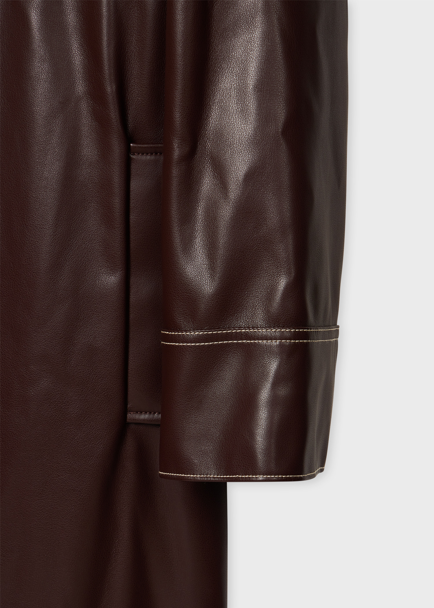 Women's Chocolate Brown Faux Leather Trench Coat - 3