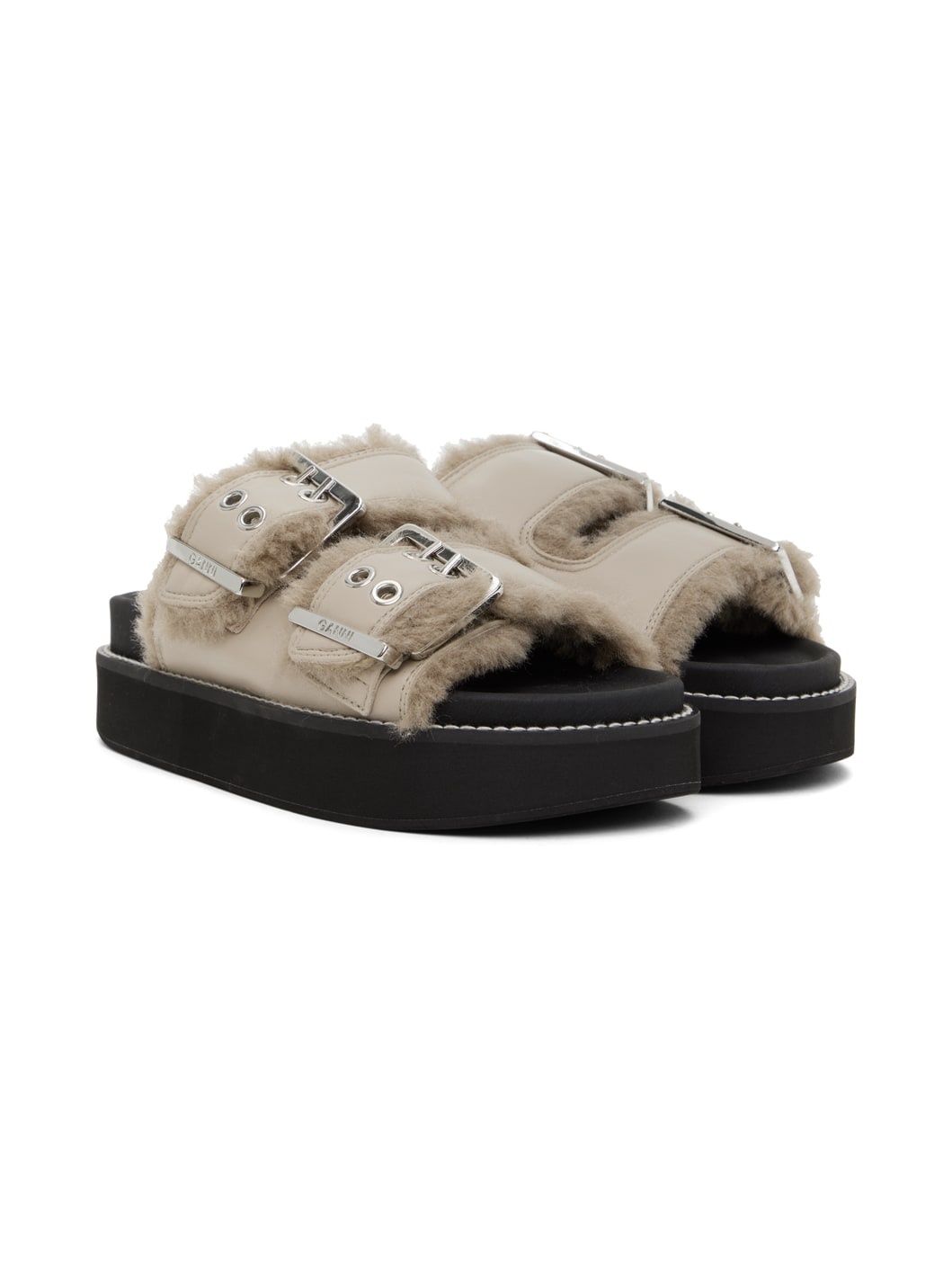 Taupe Feminine Buckle Flat Sandals - 4