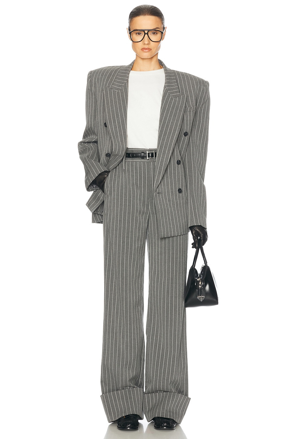 Pinstripe High Waist Cuffed Pants - 6