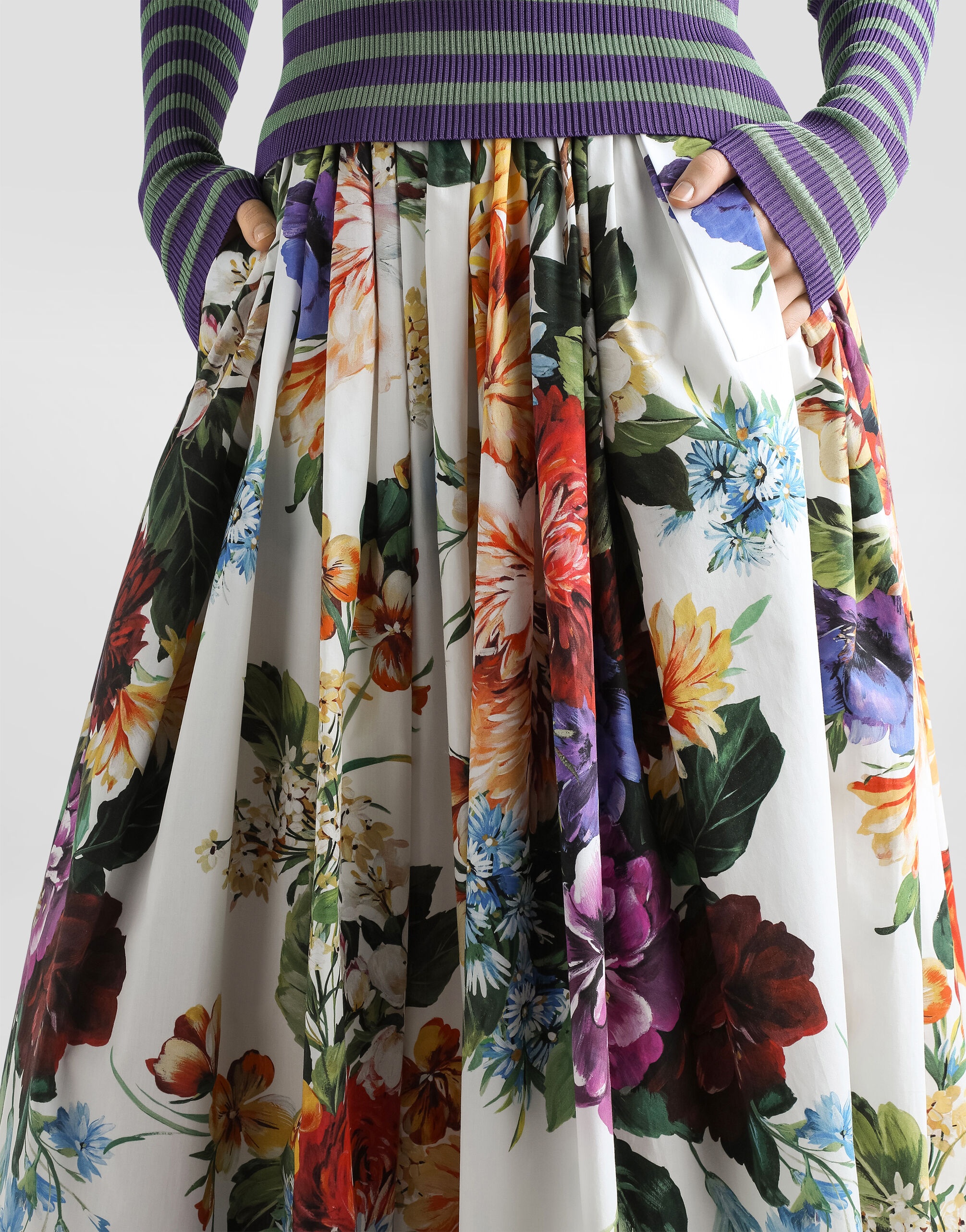 Bouquet flower-print wide skirt - 4
