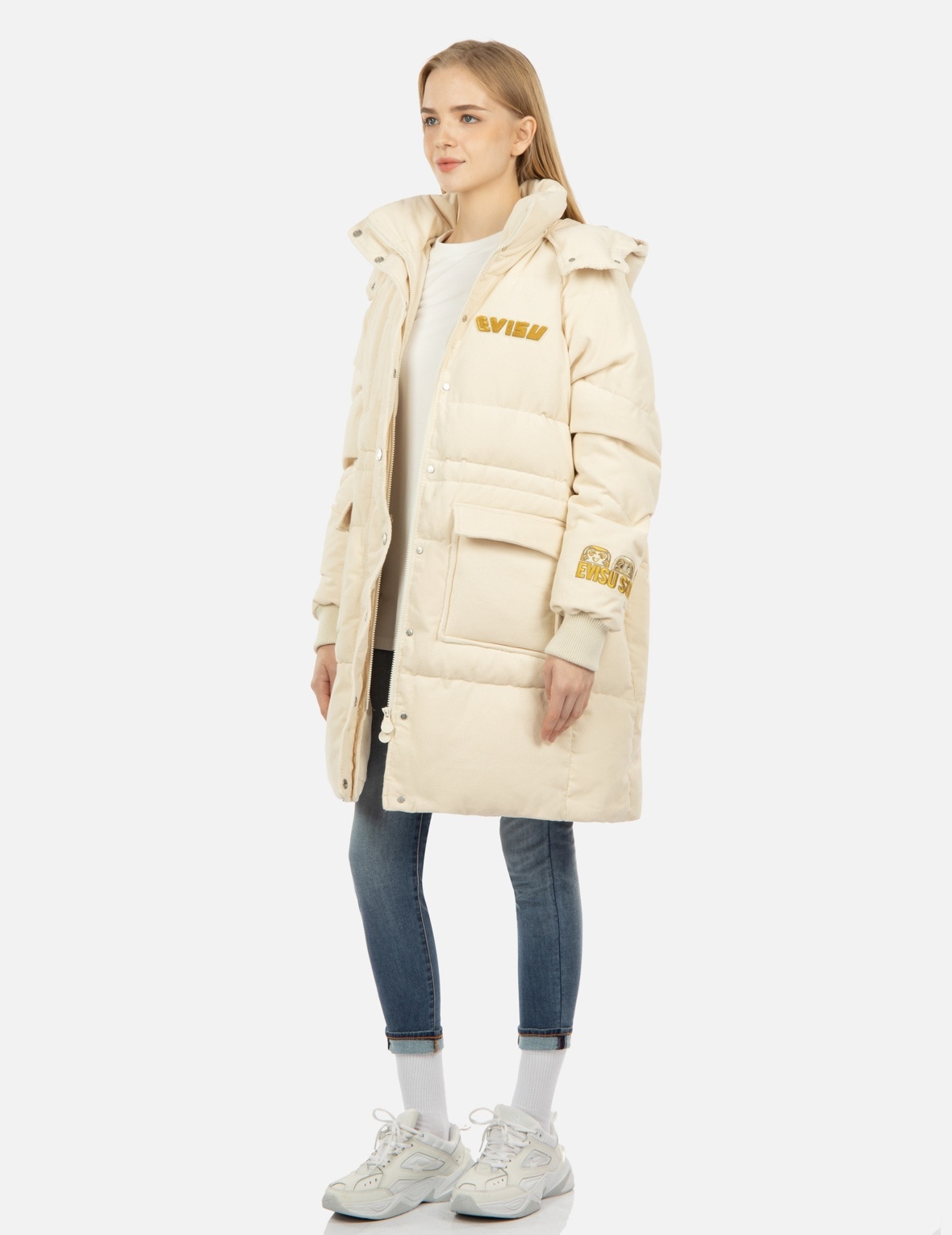 EVISU SQUAD EMBROIDERY CORDUROY DOWN COAT - 3