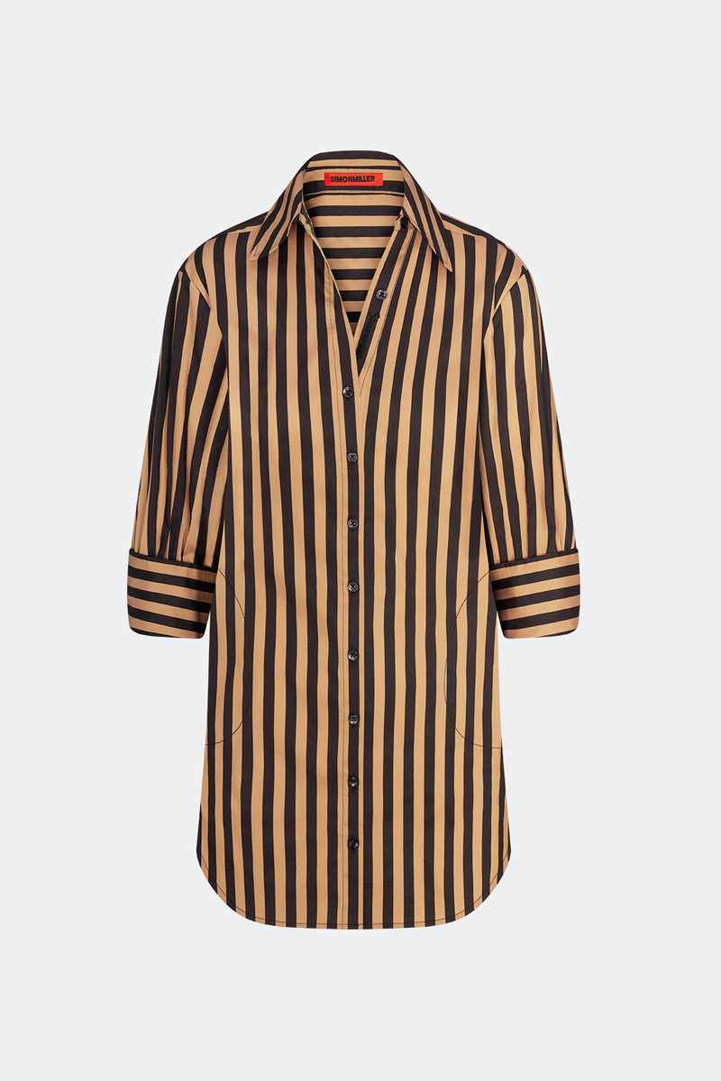 Kena Poplin Dress In Black/Tan Stripe 7