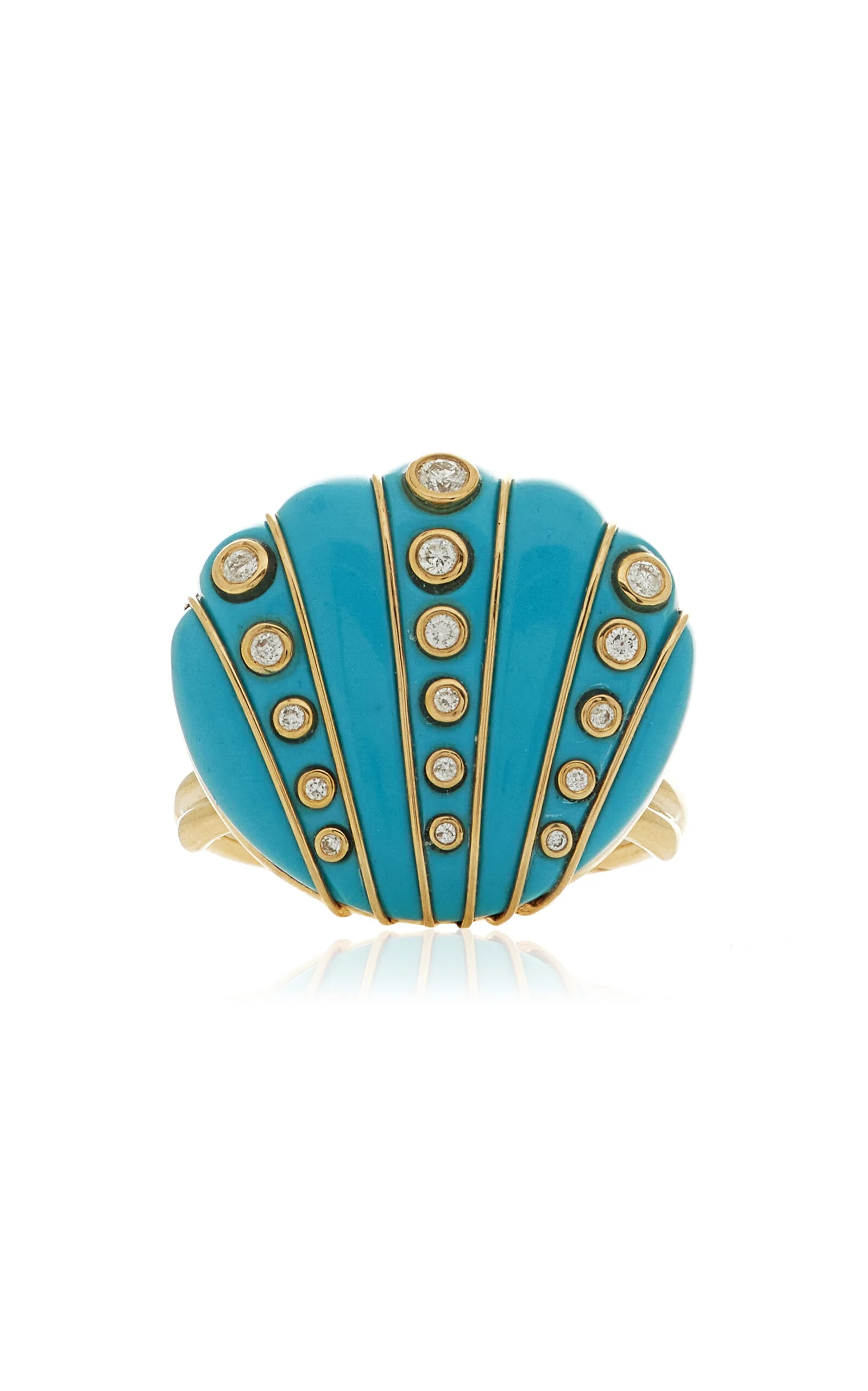 9K Yellow Gold Diamond And Turquoise Ring blue - 1