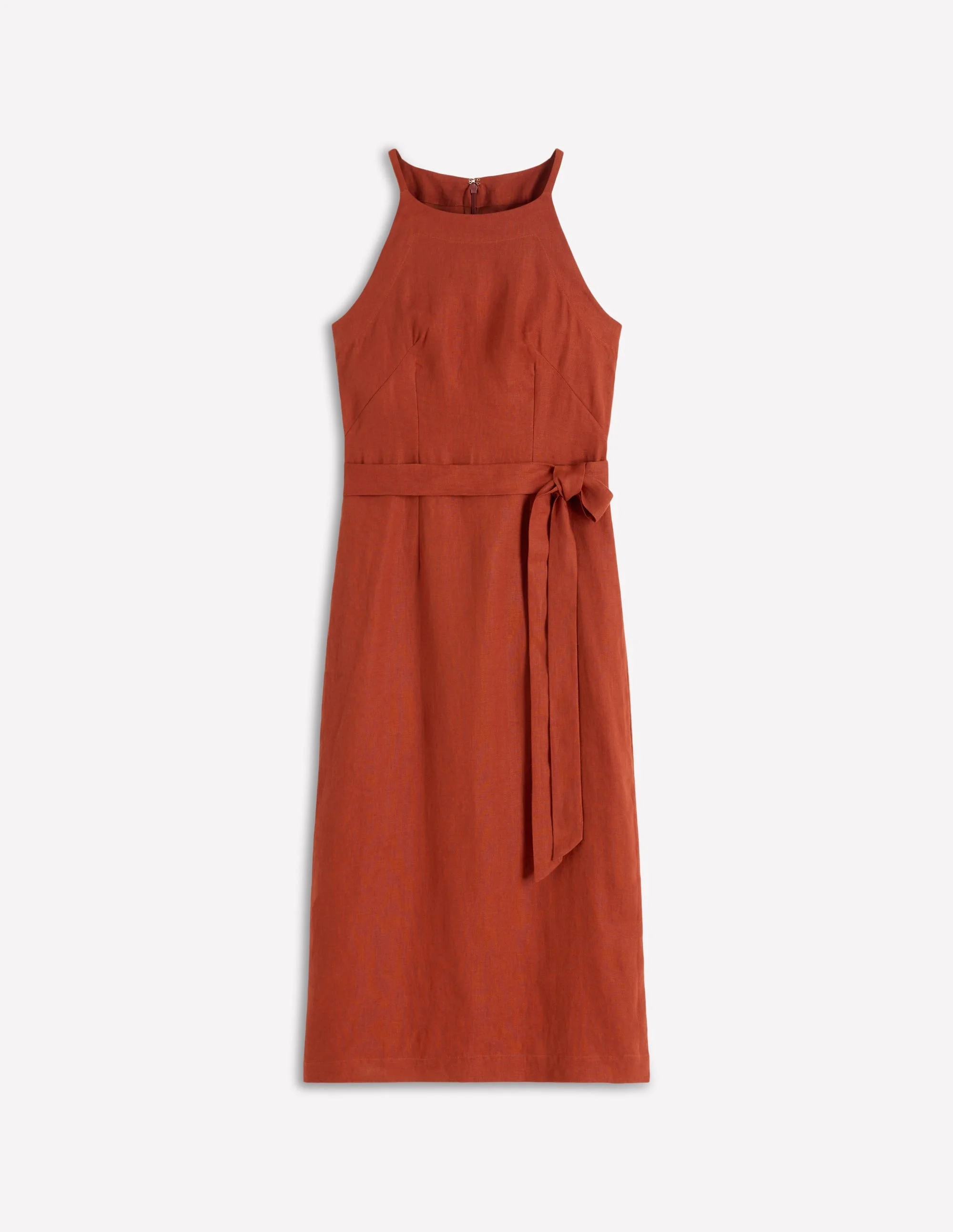 Rosa Halter Linen Midi Dress-Burnt Orange - 1