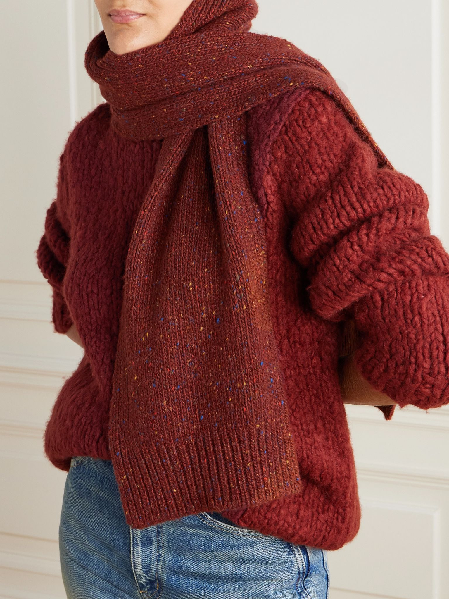 Fokestone ribbed cashmere scarf Red - 2