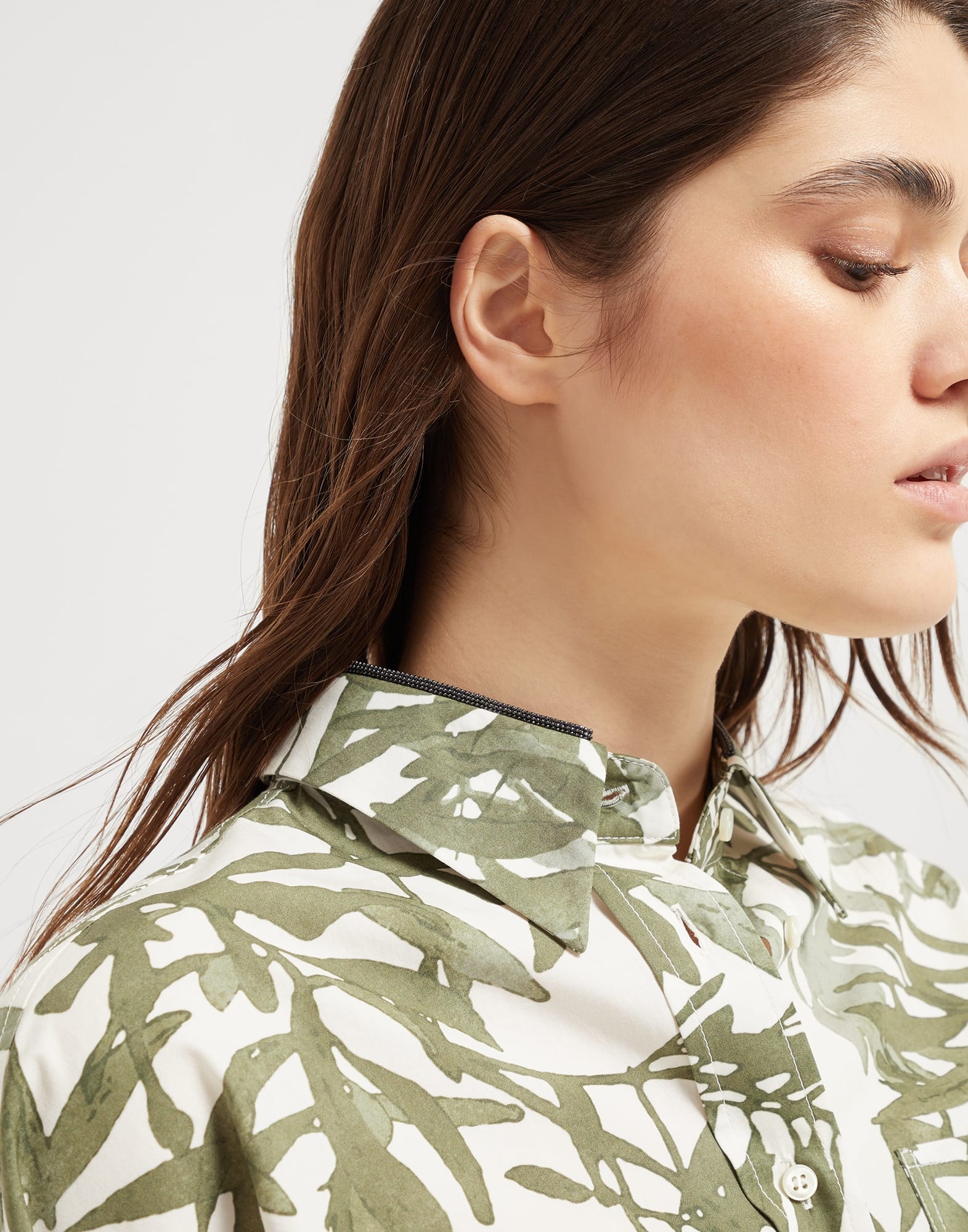 Cotton herbarium print poplin belted shirt dress with shiny collar detail - 3