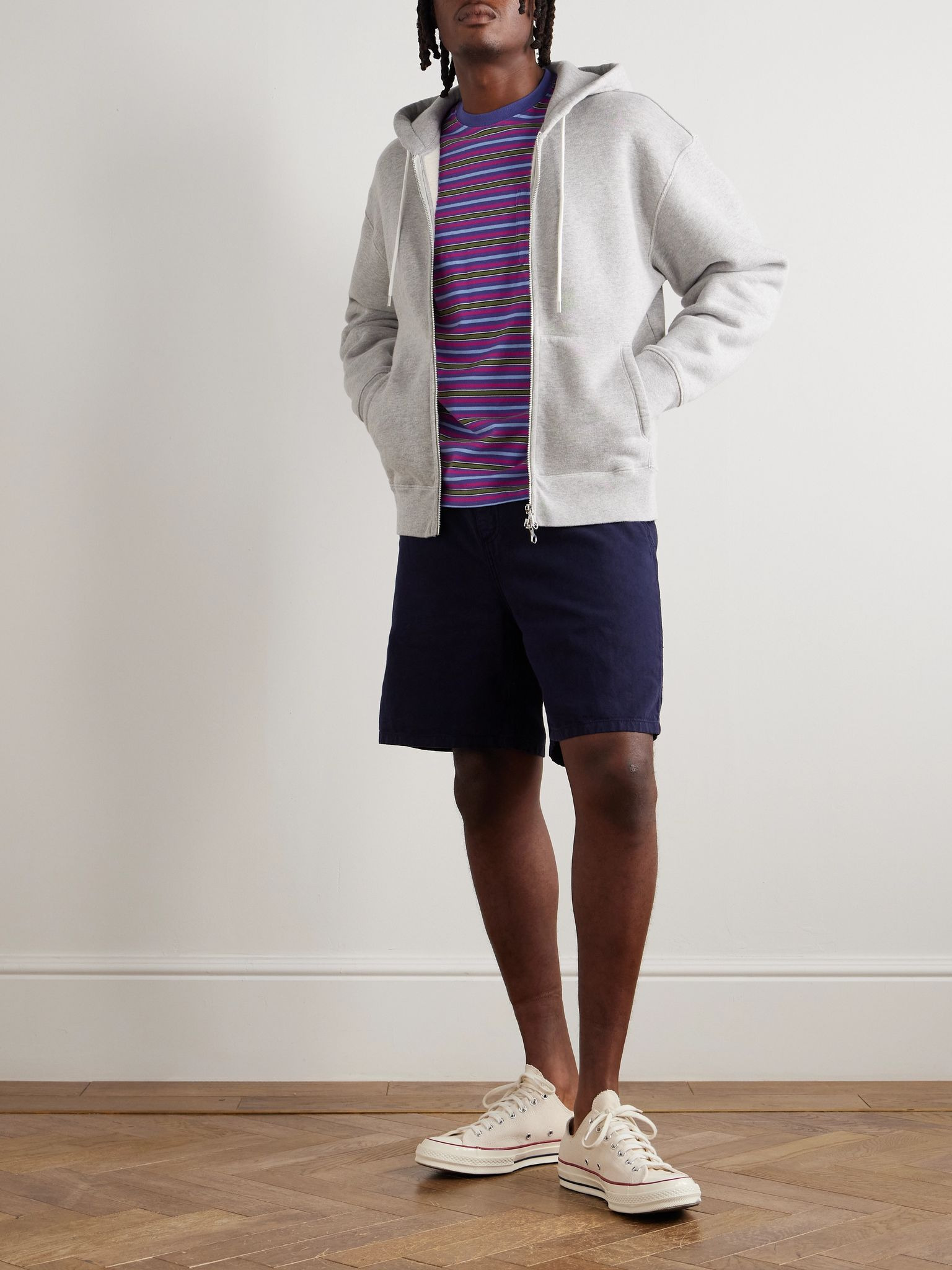 Walter Single Knee Wide-Leg Cotton and Linen-Blend Canvas Shorts Navy - 2