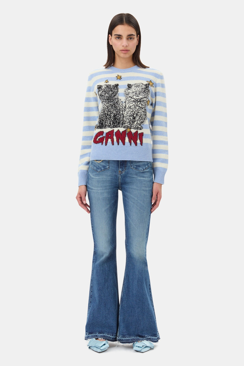 BLUE STRIPED GRAPHIC CAT SWEATER 3