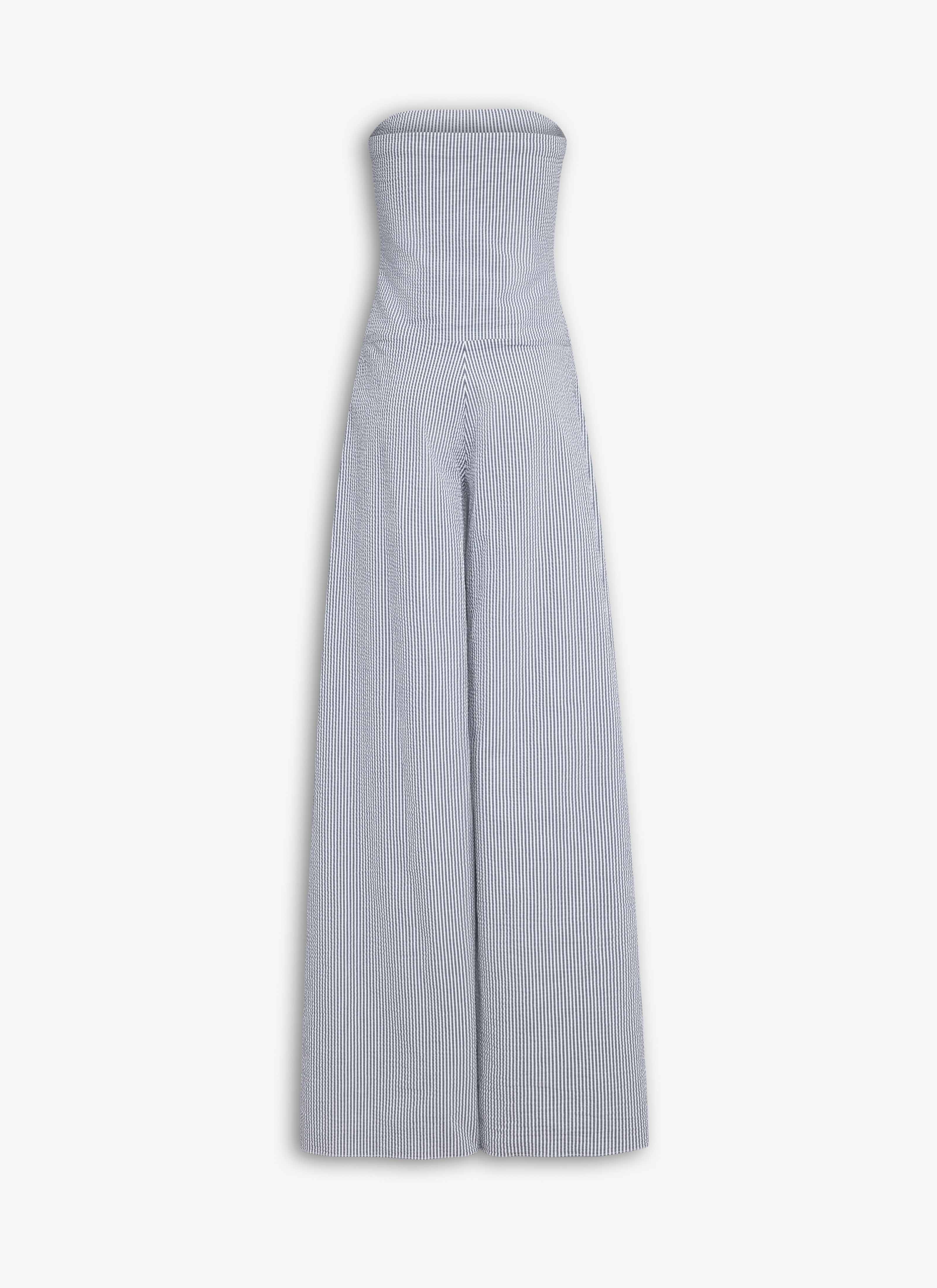 STRIPED SEERSUCKER COTTON BUSTIER JUMPSUIT - 4