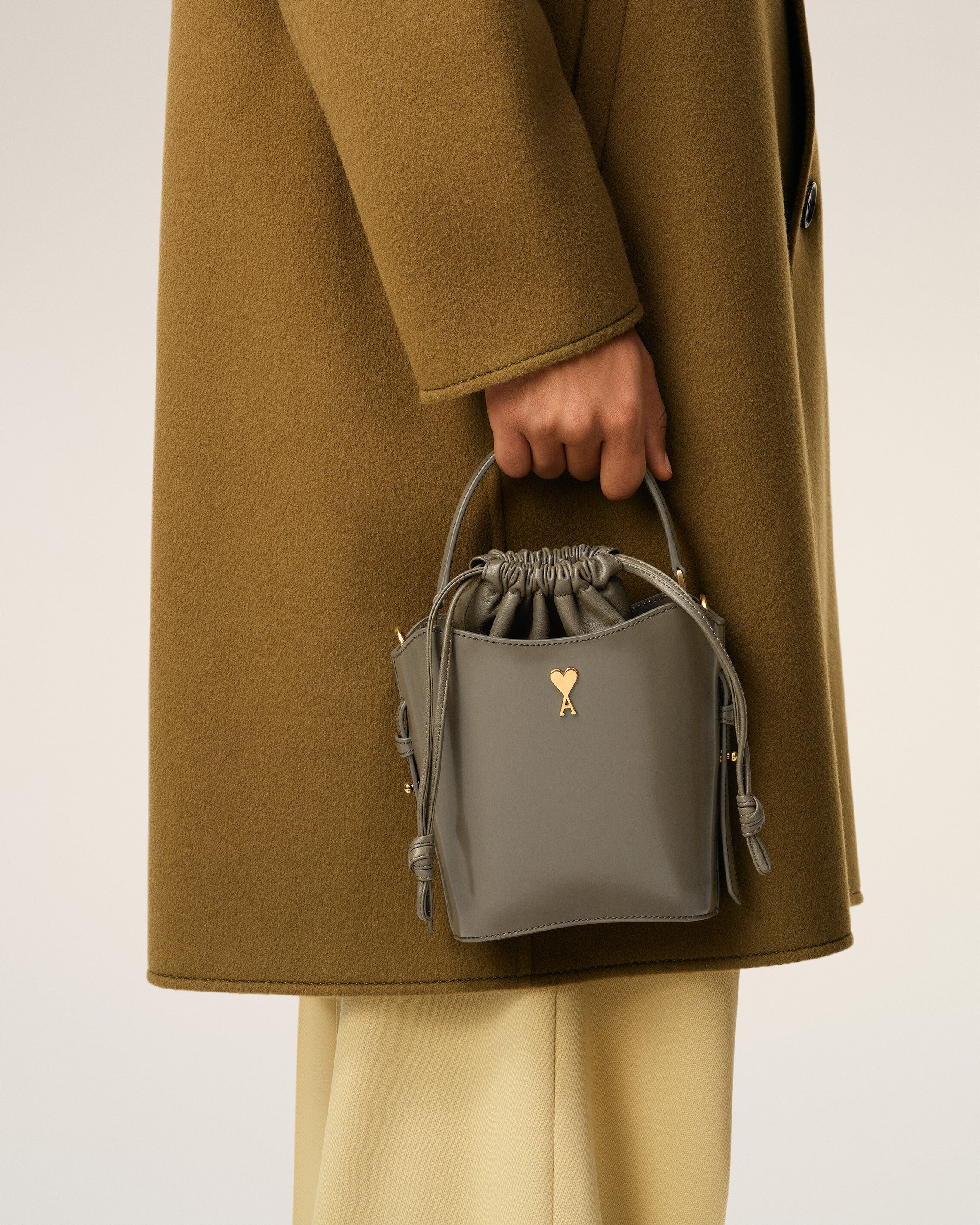 GREY GLAZED LEATHER MINI PARIS PARIS BUCKET BAG - 7