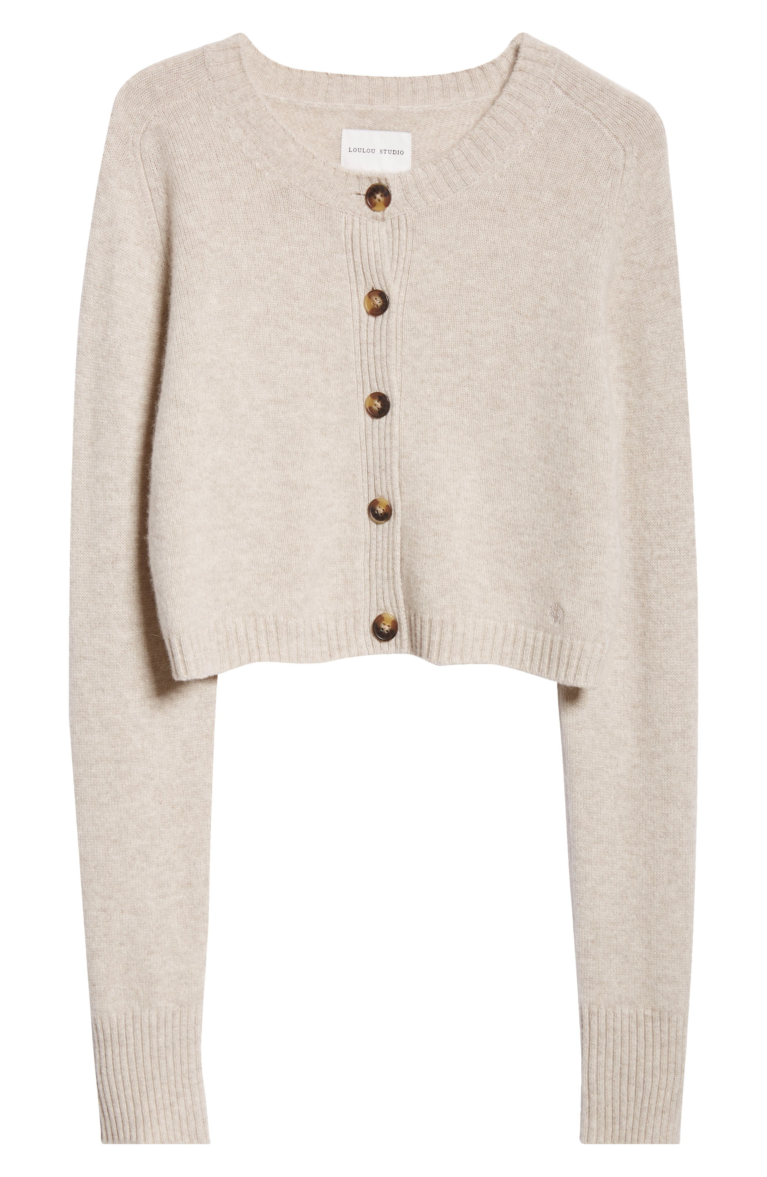 LOULOU DE SAISON Zephir Crop Cashmere Cardigan in Beige Melange at Nordstrom - 5