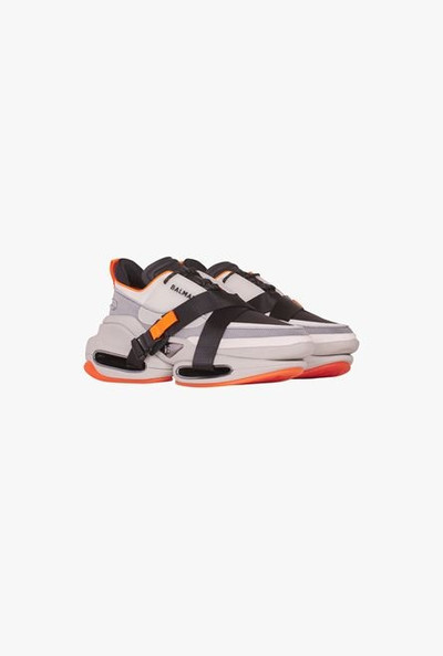 Balmain White and neon orange leather and knit B-Bold low-top sneakers with straps outlook