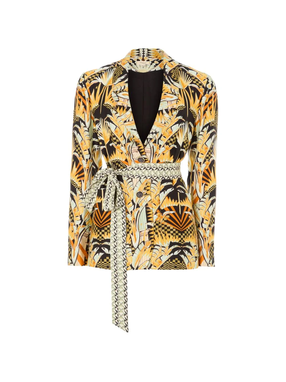 Odette belted geometric-print jacket - 1