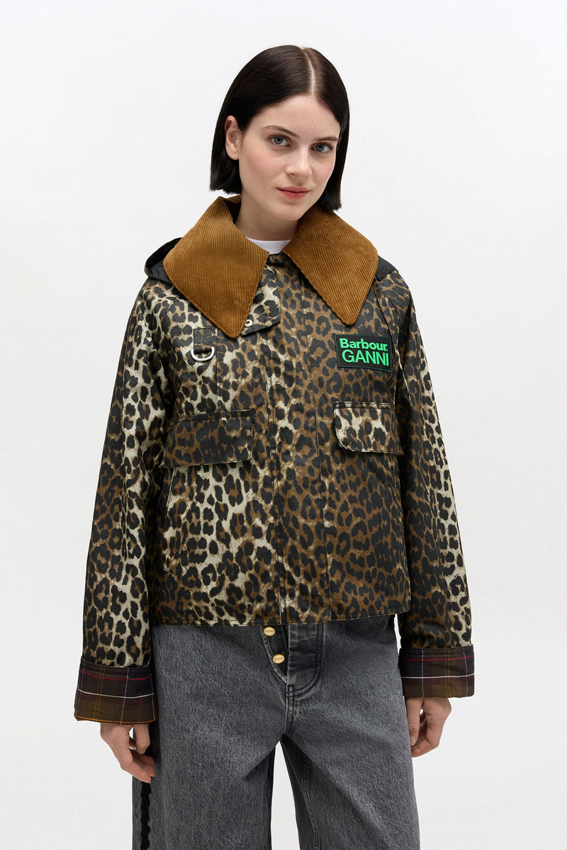 GANNI SHORT WAX JACKET IN LEOPARD outlook