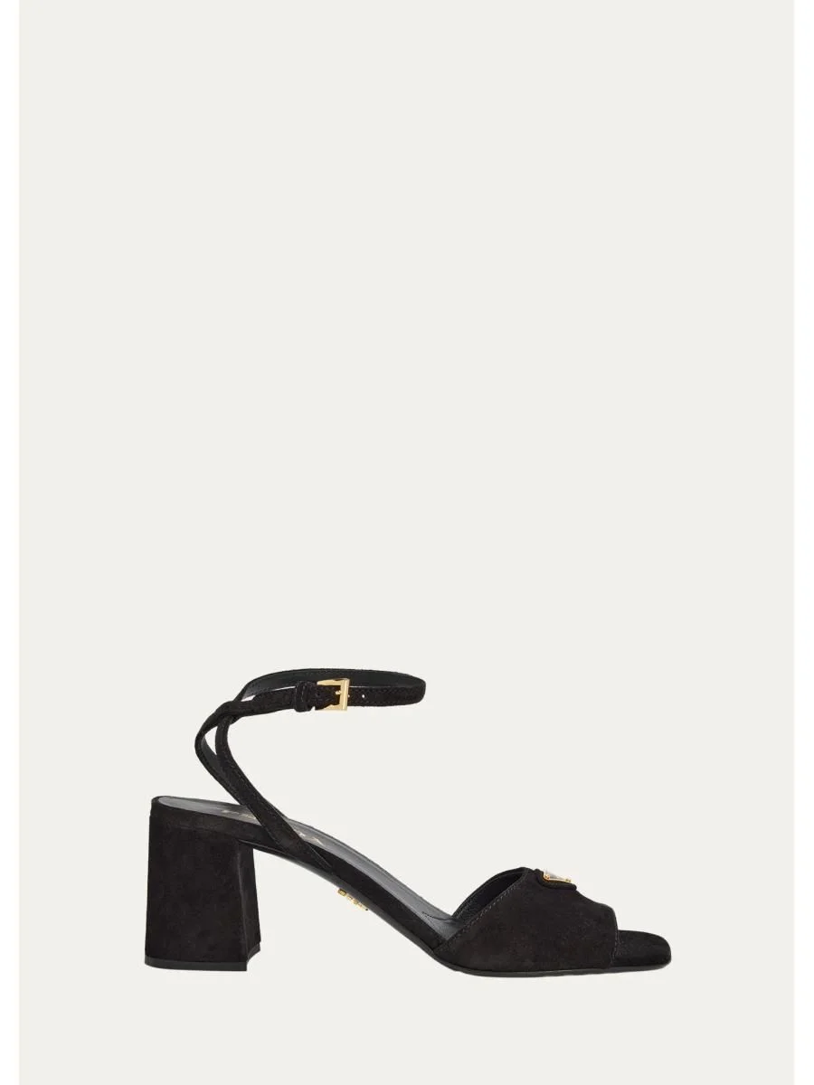 65mm Triangle Logo Suede Block-Heel Sandals - 1
