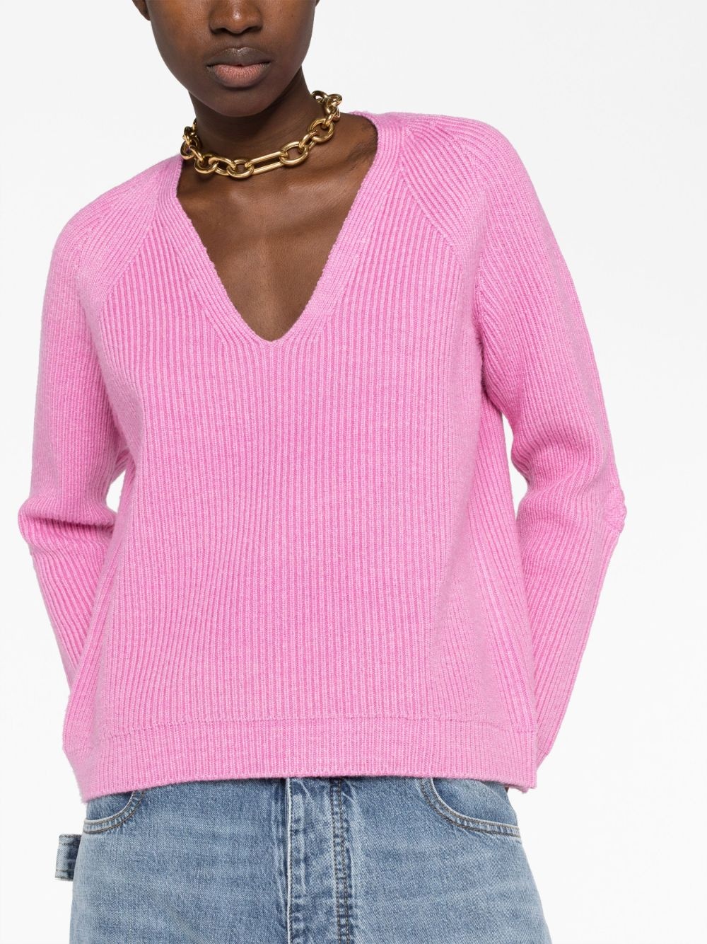 ribbed V-neck jumper - 5