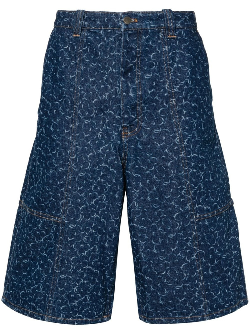 Abstract Daisy-print denim shorts 1