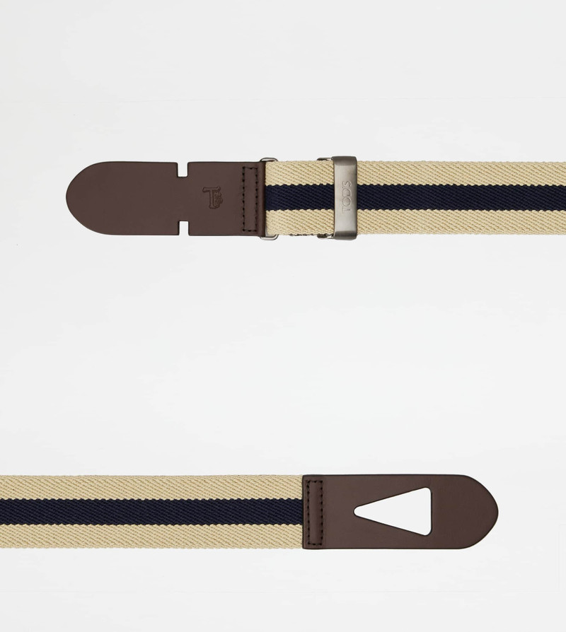 Tod's BELT IN CANVAS AND LEATHER - BEIGE, BLUE, BROWN outlook