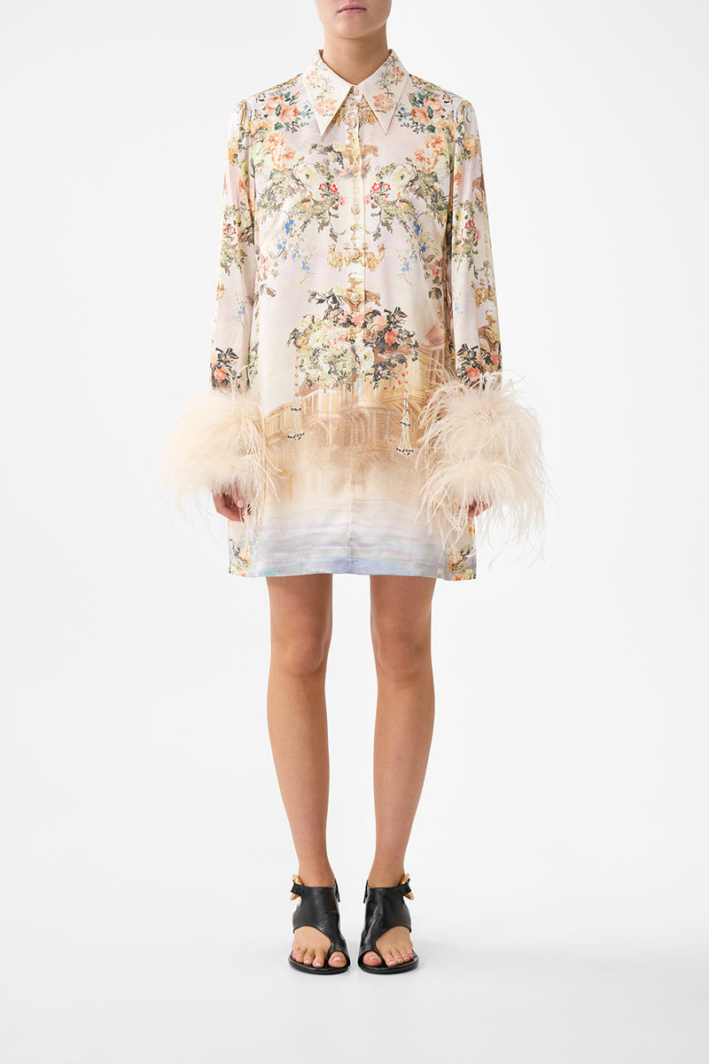 CAMILLA MINI SHIRT DRESS WITH FEATHERS outlook