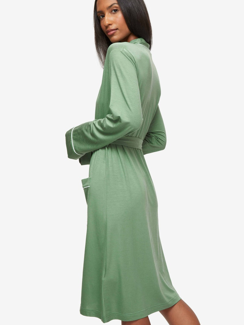 Derek Rose Women's Dressing Gown Lara Micro Modal Stretch Sage Green outlook