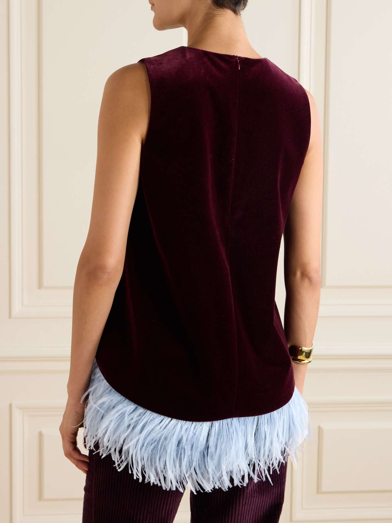 Icon la Scala feather-trimmed cotton-velvet top - 3